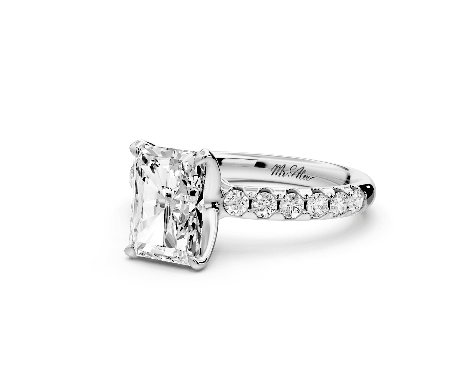 Valeria - 2ct 18k white gold radiant Scalloped Pavé Half Band Engagement Ring - Mr. Alex Jewelry