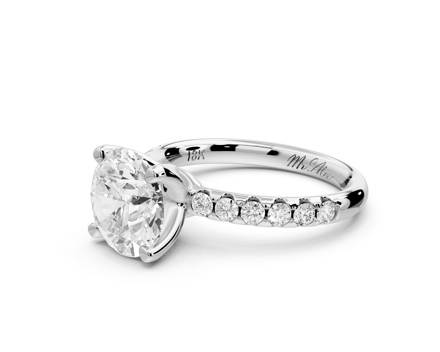 Valeria - 2ct 18k white gold round Scalloped Pavé Half Band Engagement Ring - Mr. Alex Jewelry