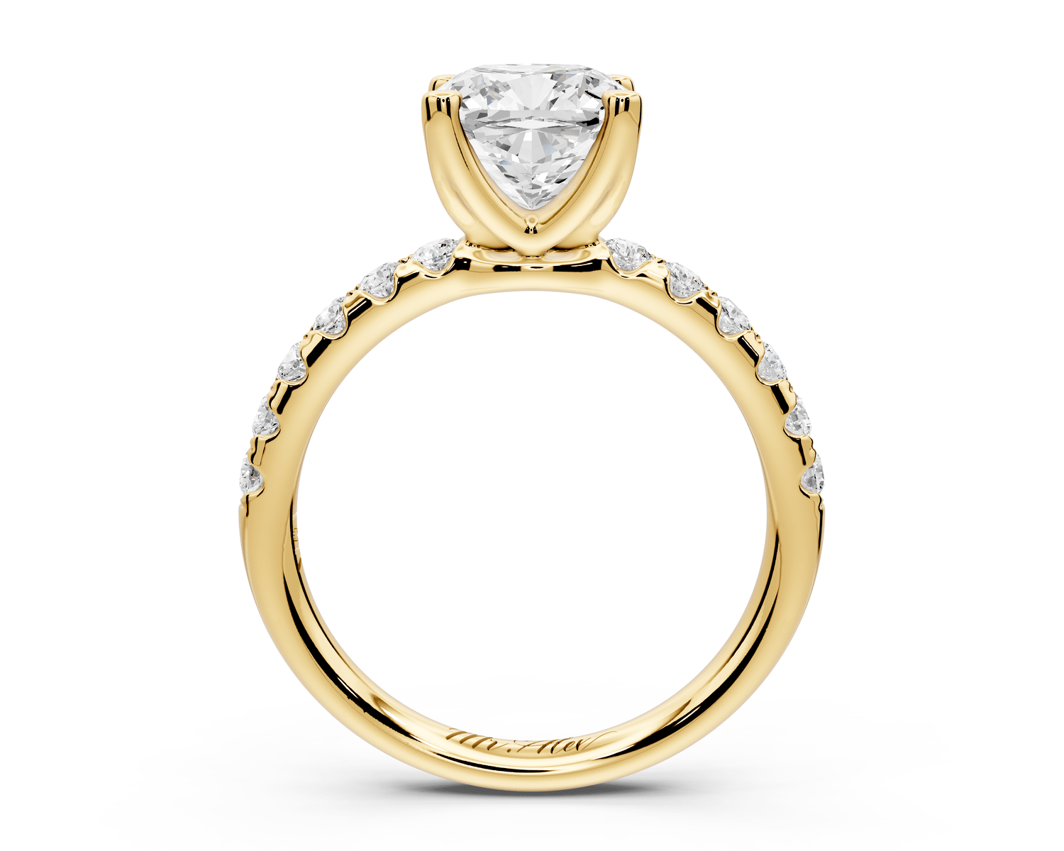 Valeria - 2ct 18k yellow gold cushion Scalloped Pavé Half Band Engagement Ring - Mr. Alex Jewelry