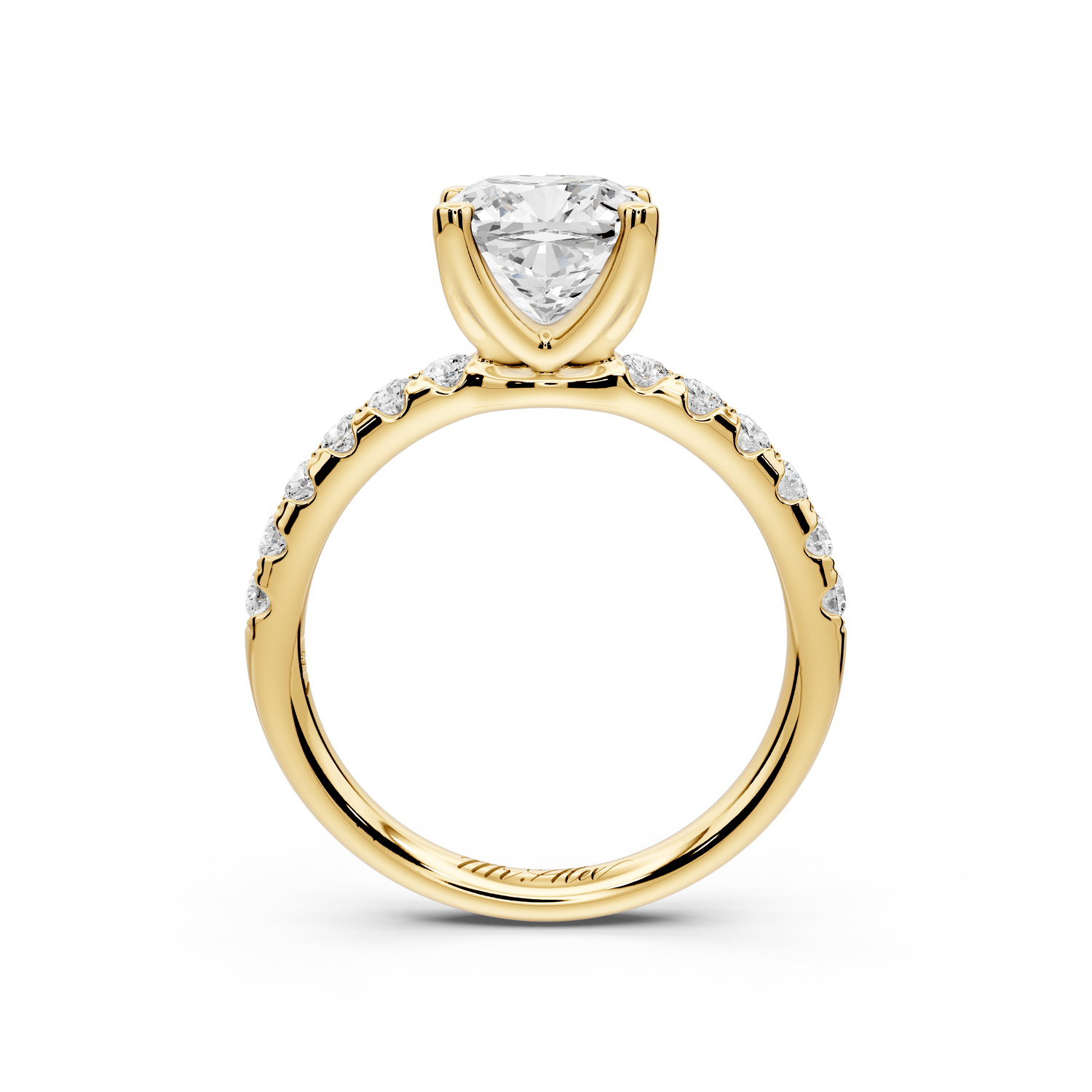 Valeria - 2ct 18k yellow gold cushion Scalloped Pavé Half Band Engagement Ring - Mr. Alex Jewelry