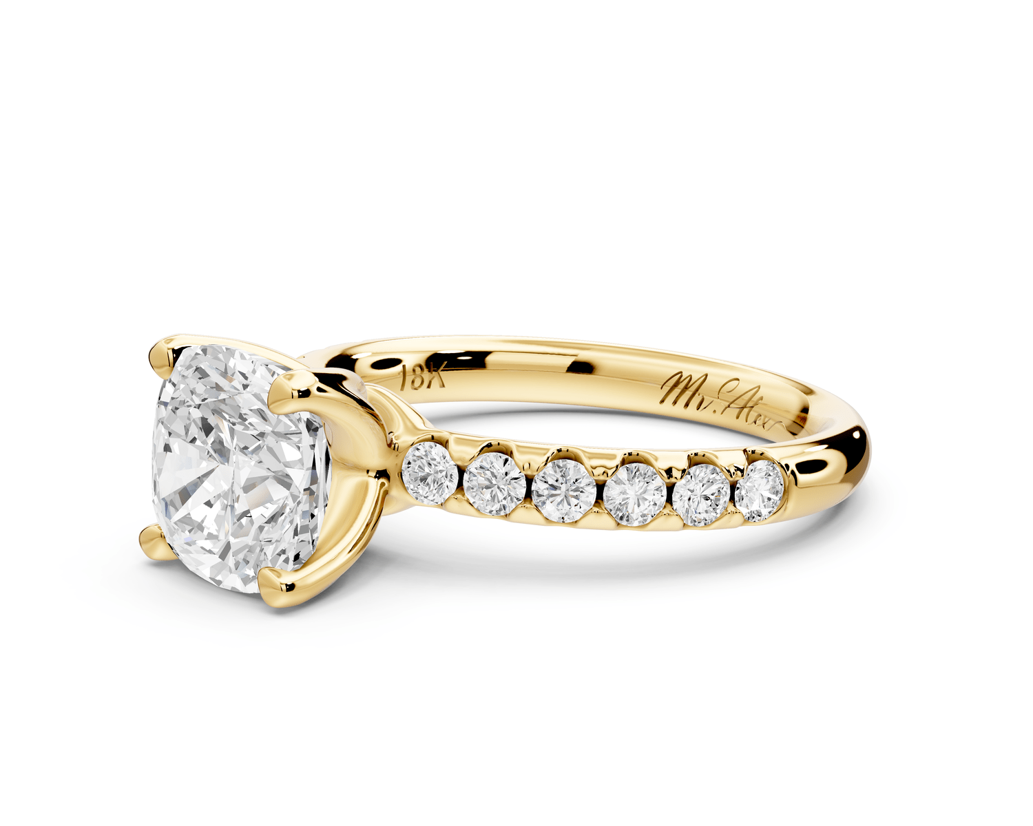 Valeria - 2ct 18k yellow gold cushion Scalloped Pavé Half Band Engagement Ring - Mr. Alex Jewelry