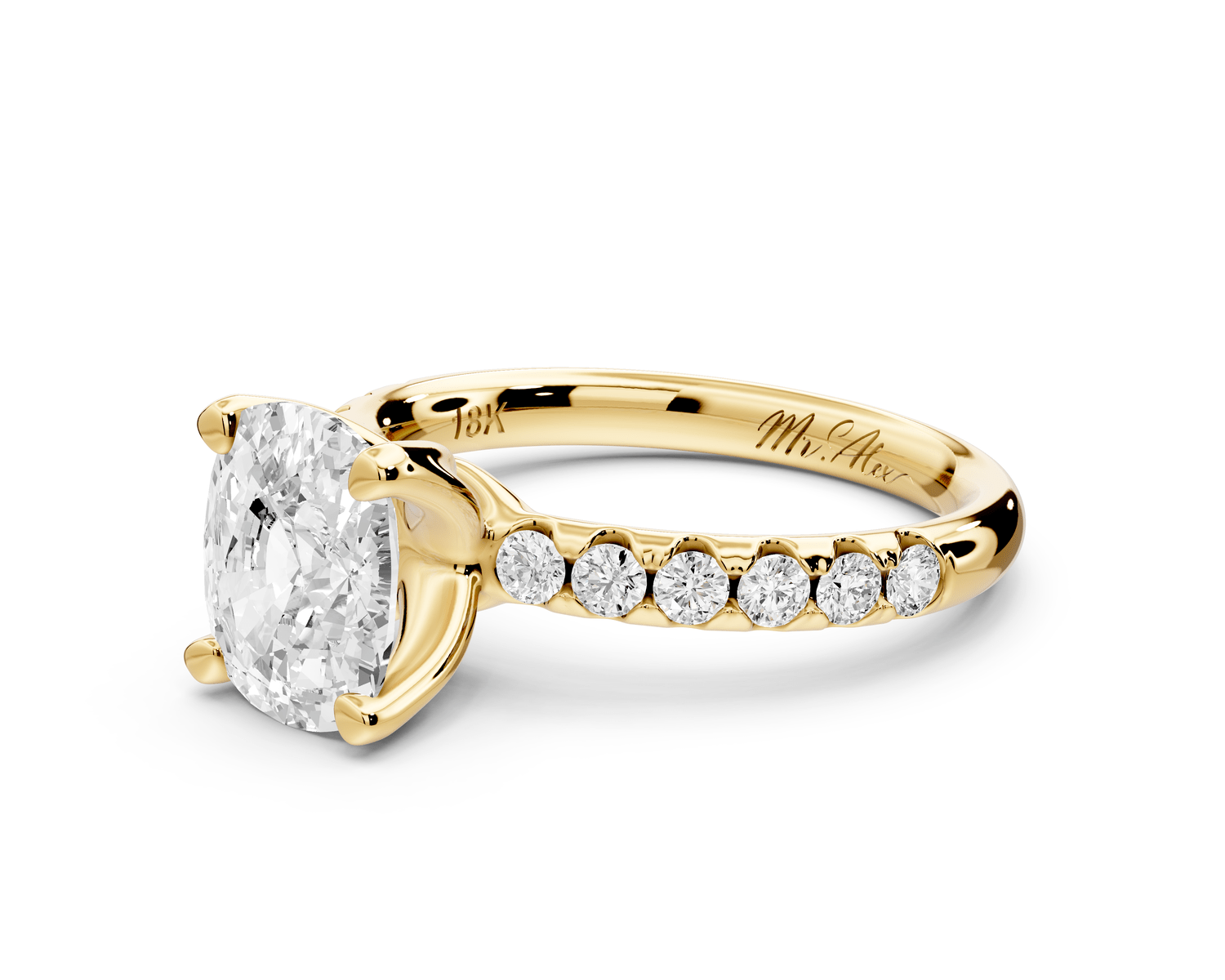 Valeria - 2ct 18k yellow gold ecushion Scalloped Pavé Half Band Engagement Ring - Mr. Alex Jewelry