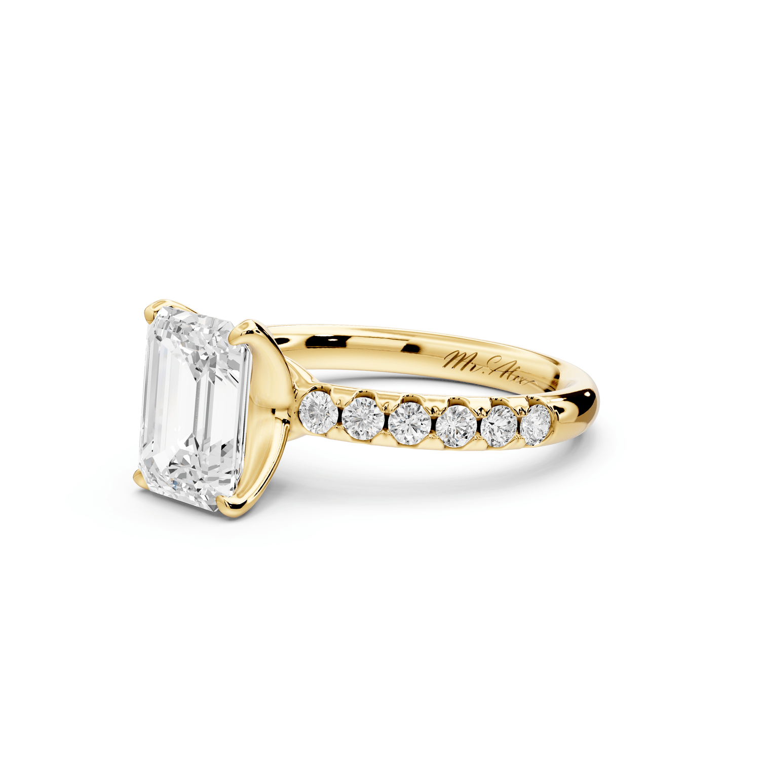 Valeria - 2ct 18k yellow gold emerald Scalloped Pavé Half Band Engagement Ring - Mr. Alex Jewelry