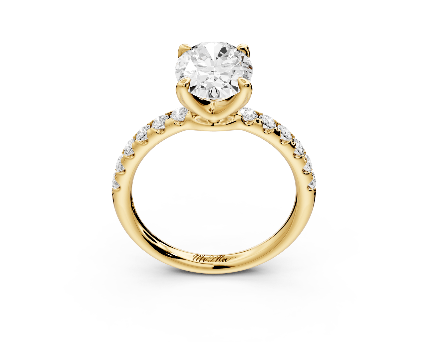 Valeria - 2ct 18k yellow gold oval Scalloped Pavé Half Band Engagement Ring - Mr. Alex Jewelry