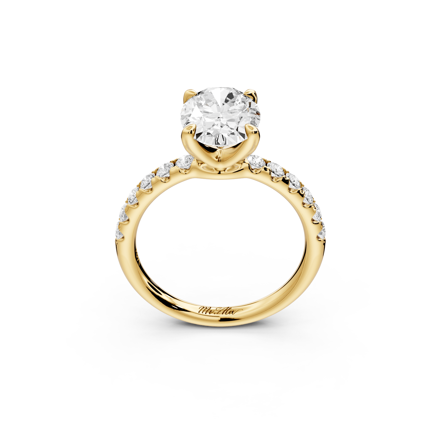 Valeria - 2ct 18k yellow gold oval Scalloped Pavé Half Band Engagement Ring - Mr. Alex Jewelry