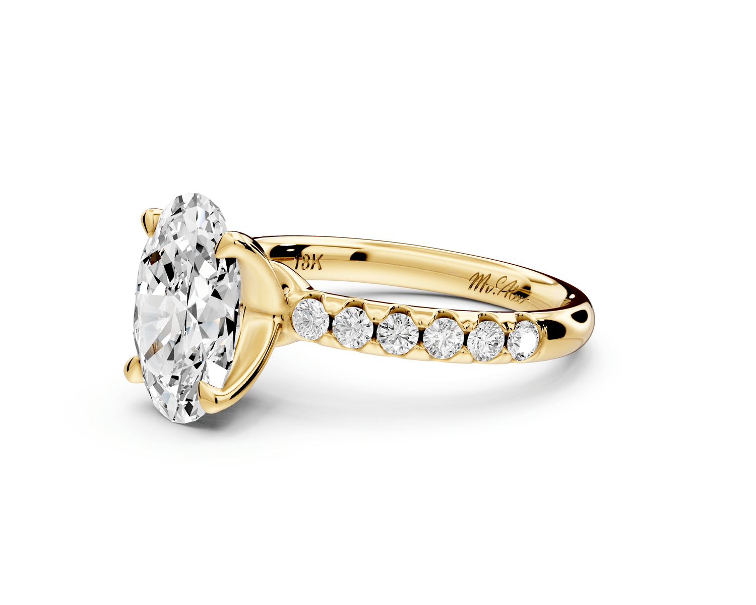 Valeria - 2ct 18k yellow gold oval Scalloped Pavé Half Band Engagement Ring - Mr. Alex Jewelry