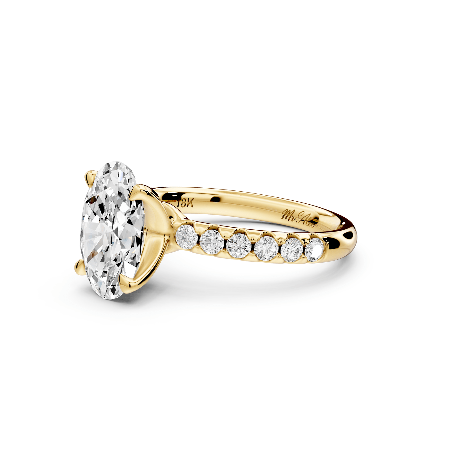 Valeria - 2ct 18k yellow gold oval Scalloped Pavé Half Band Engagement Ring - Mr. Alex Jewelry