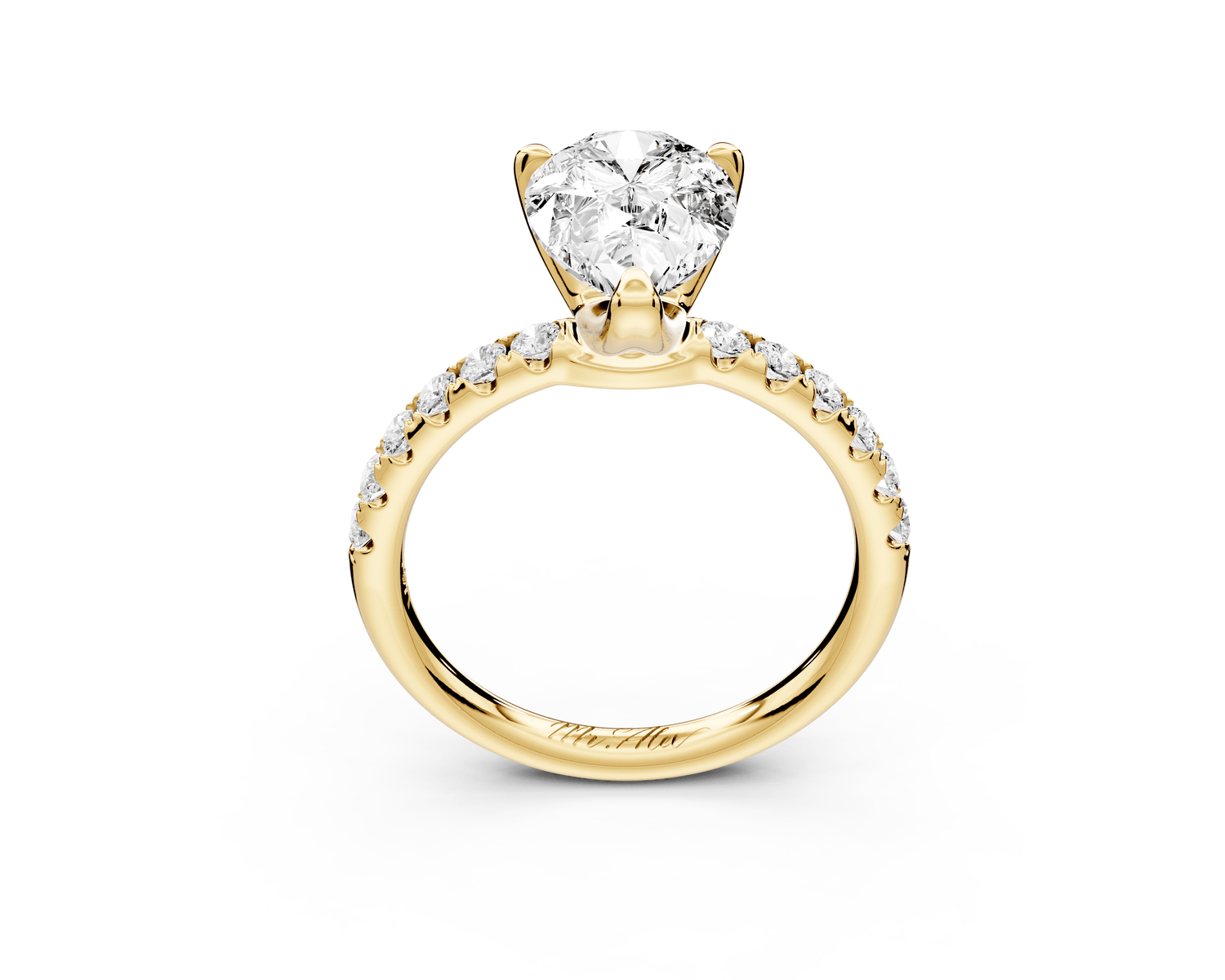 Valeria - 2ct 18k yellow gold pear Scalloped Pavé Half Band Engagement Ring - Mr. Alex Jewelry