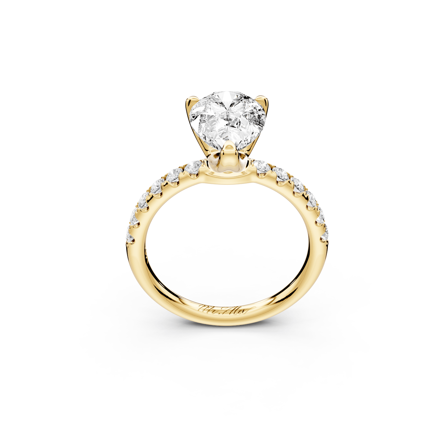 Valeria - 2ct 18k yellow gold pear Scalloped Pavé Half Band Engagement Ring - Mr. Alex Jewelry