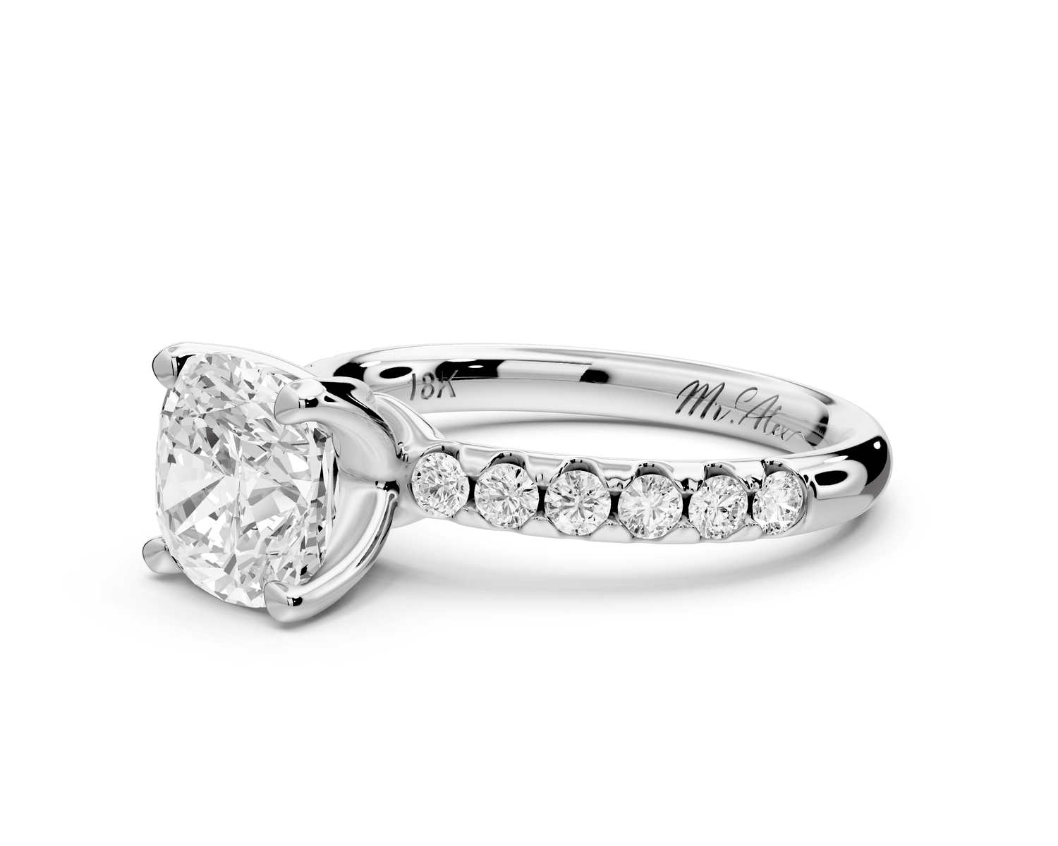Valeria - 2ct platinum cushion Scalloped Pavé Half Band Engagement Ring - Mr. Alex Jewelry