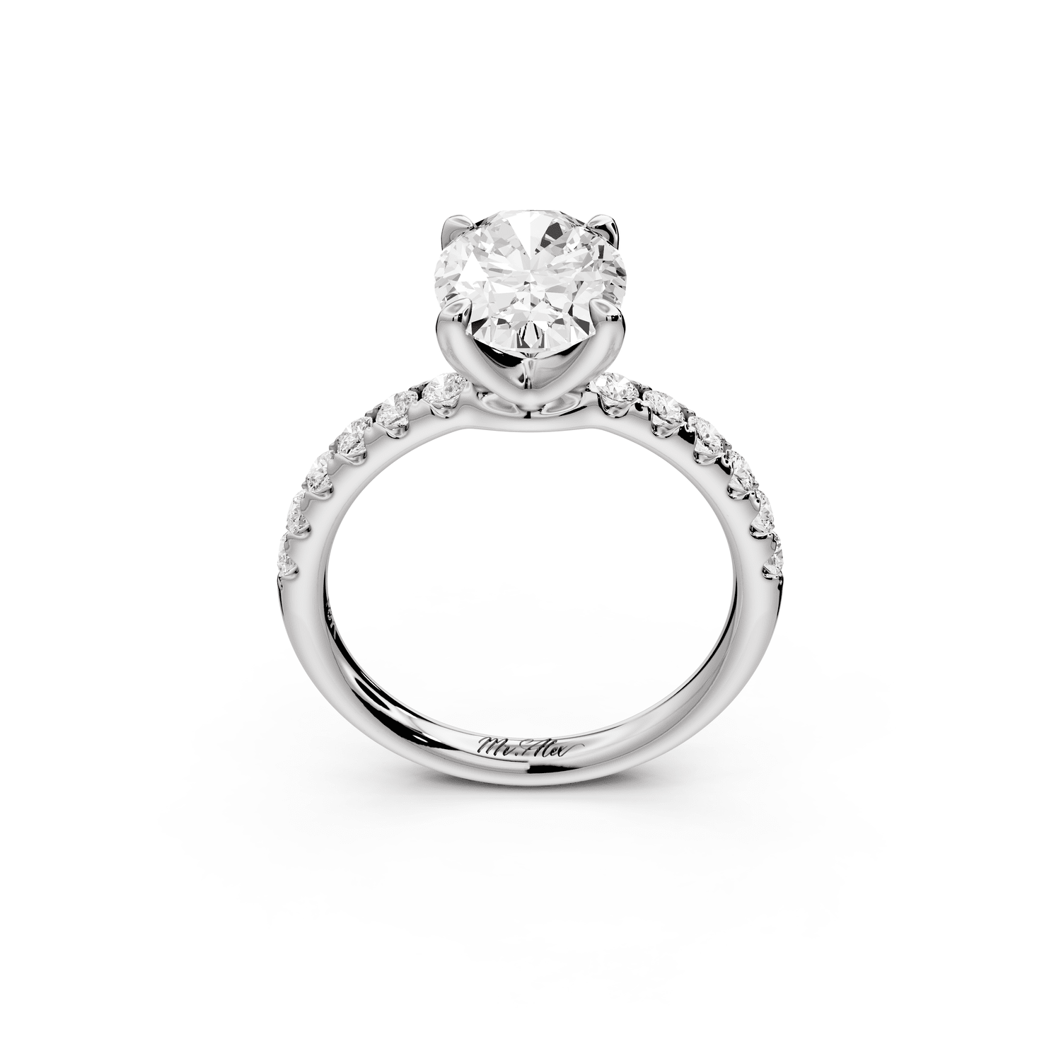Valeria - 2ct platinum oval Scalloped Pavé Half Band Engagement Ring - Mr. Alex Jewelry