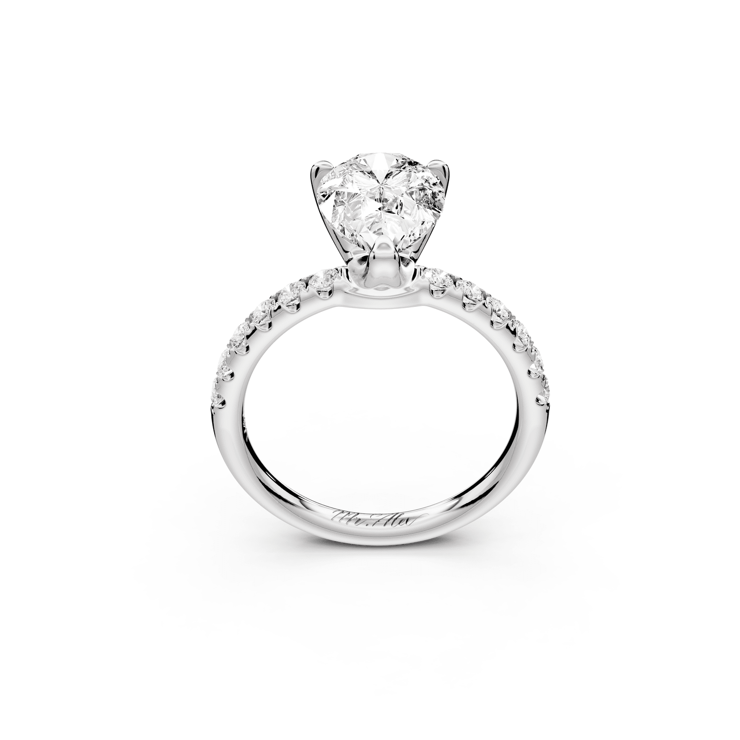 Valeria - 2ct platinum pear Scalloped Pavé Half Band Engagement Ring - Mr. Alex Jewelry