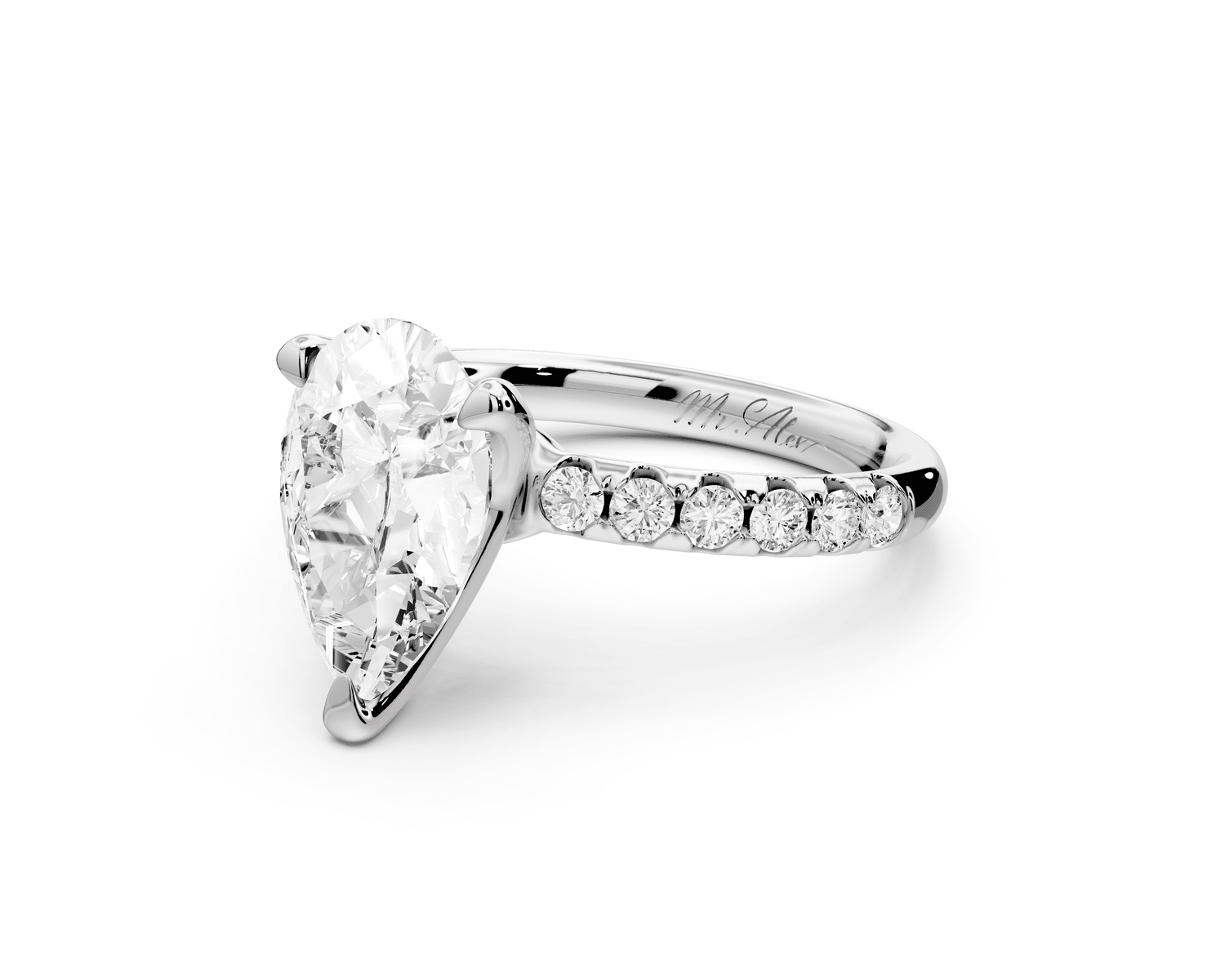 Valeria - 2ct platinum pear Scalloped Pavé Half Band Engagement Ring - Mr. Alex Jewelry