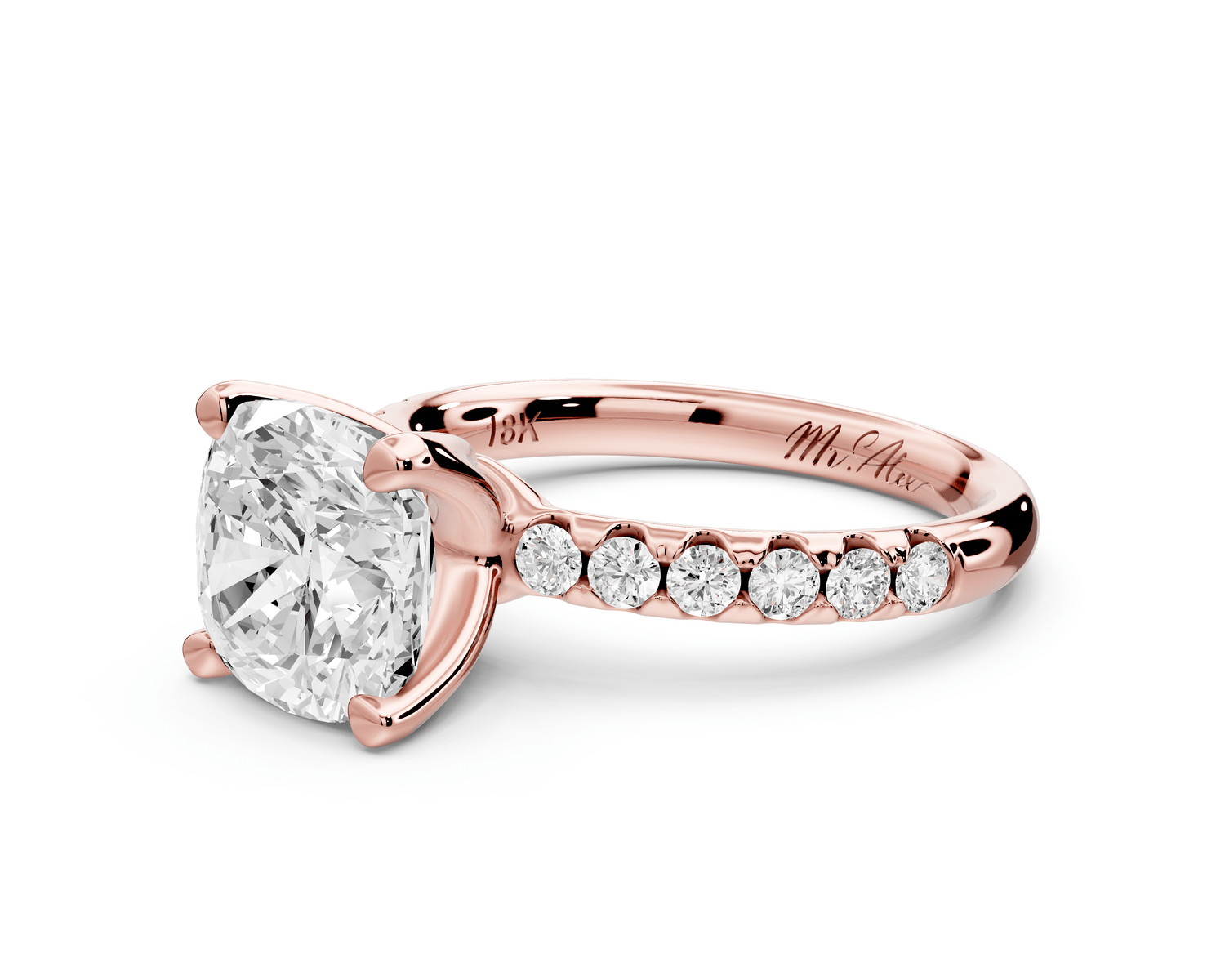 Valeria - 3ct 14k rose gold cushion Scalloped Pavé Half Band Engagement Ring - Mr. Alex Jewelry