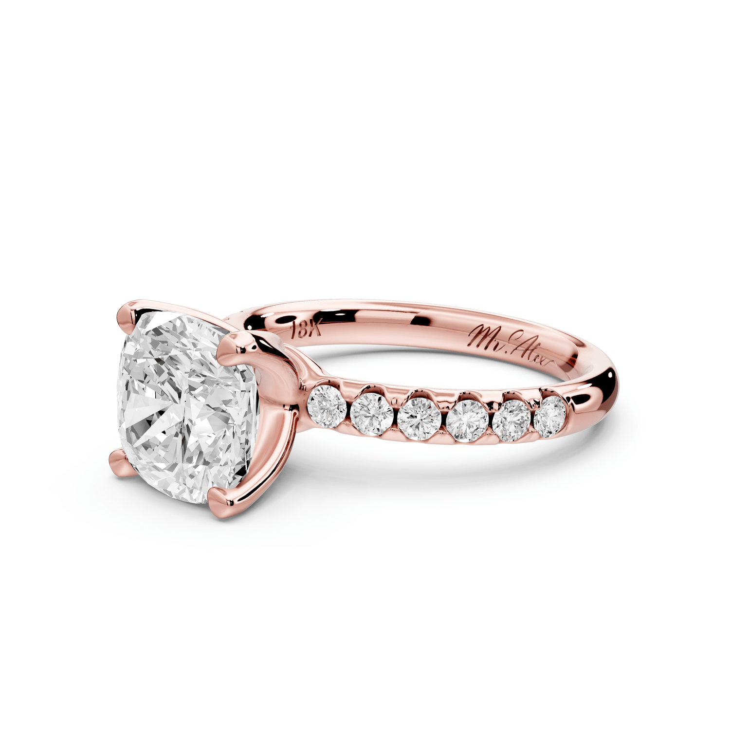 Valeria - 3ct 14k rose gold cushion Scalloped Pavé Half Band Engagement Ring - Mr. Alex Jewelry