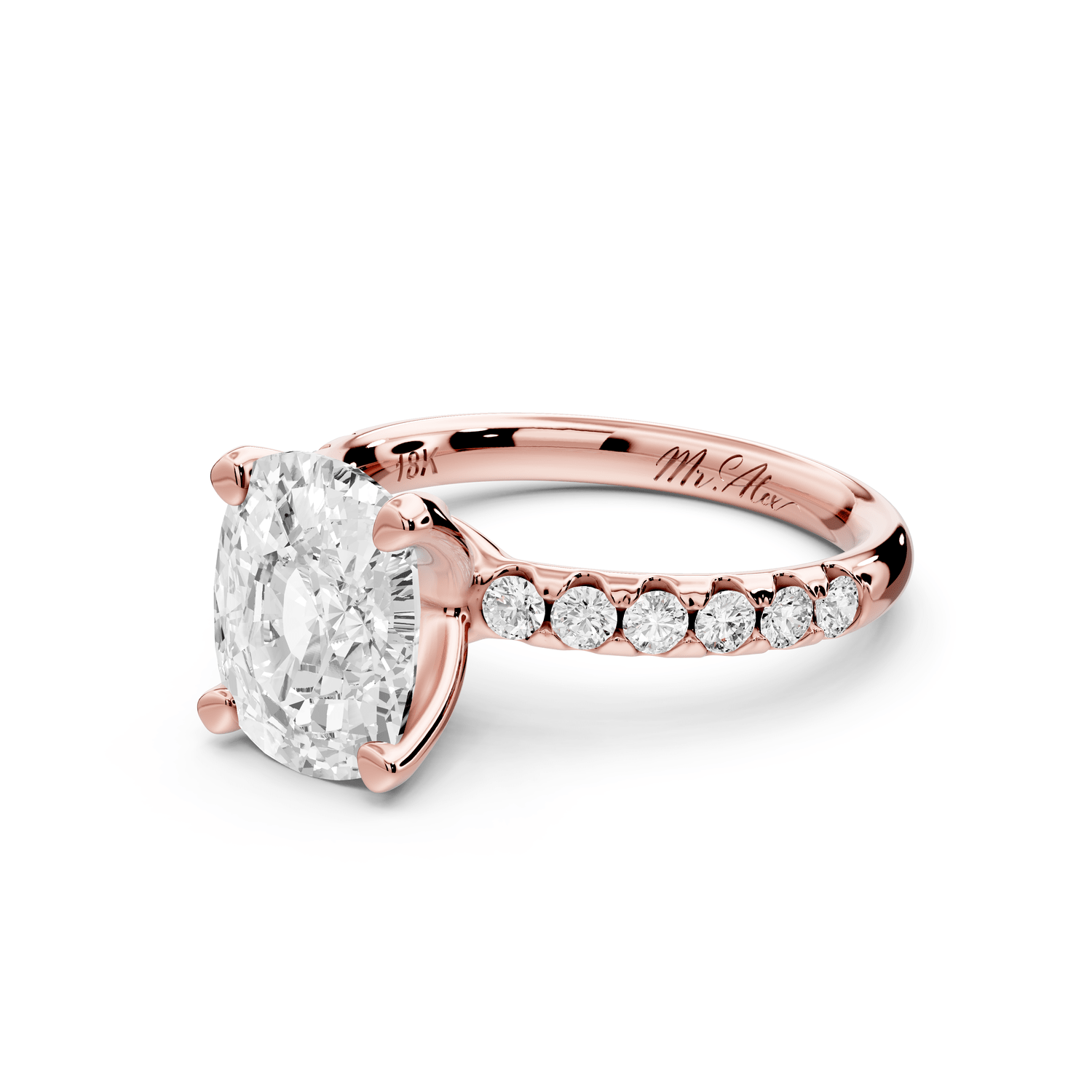 Valeria - 3ct 14k rose gold ecushion Scalloped Pavé Half Band Engagement Ring - Mr. Alex Jewelry