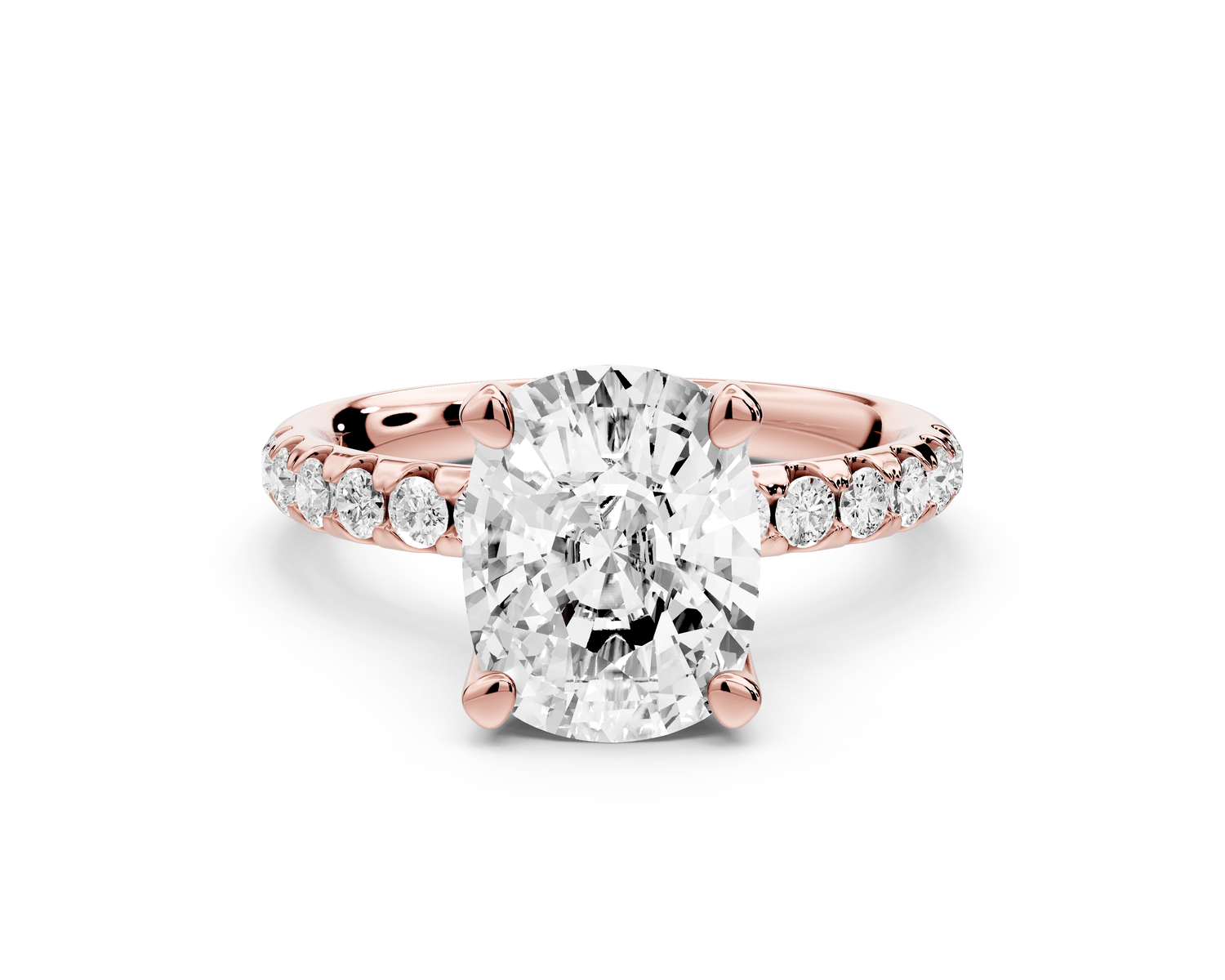 Valeria - 3ct 14k rose gold ecushion Scalloped Pavé Half Band Engagement Ring - Mr. Alex Jewelry