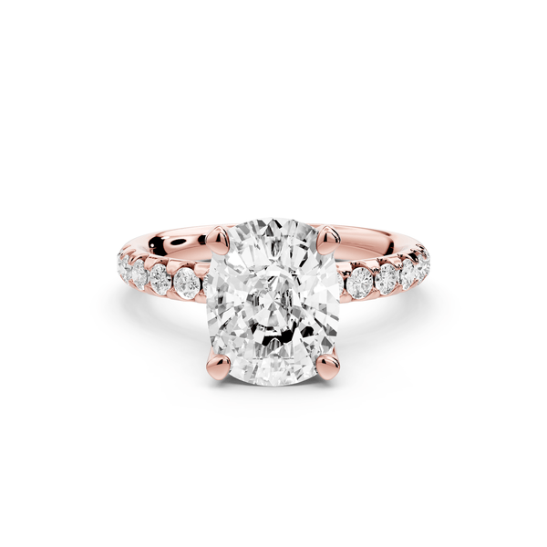 Valeria - 3ct 14k rose gold ecushion Scalloped Pavé Half Band Engagement Ring - Mr. Alex Jewelry