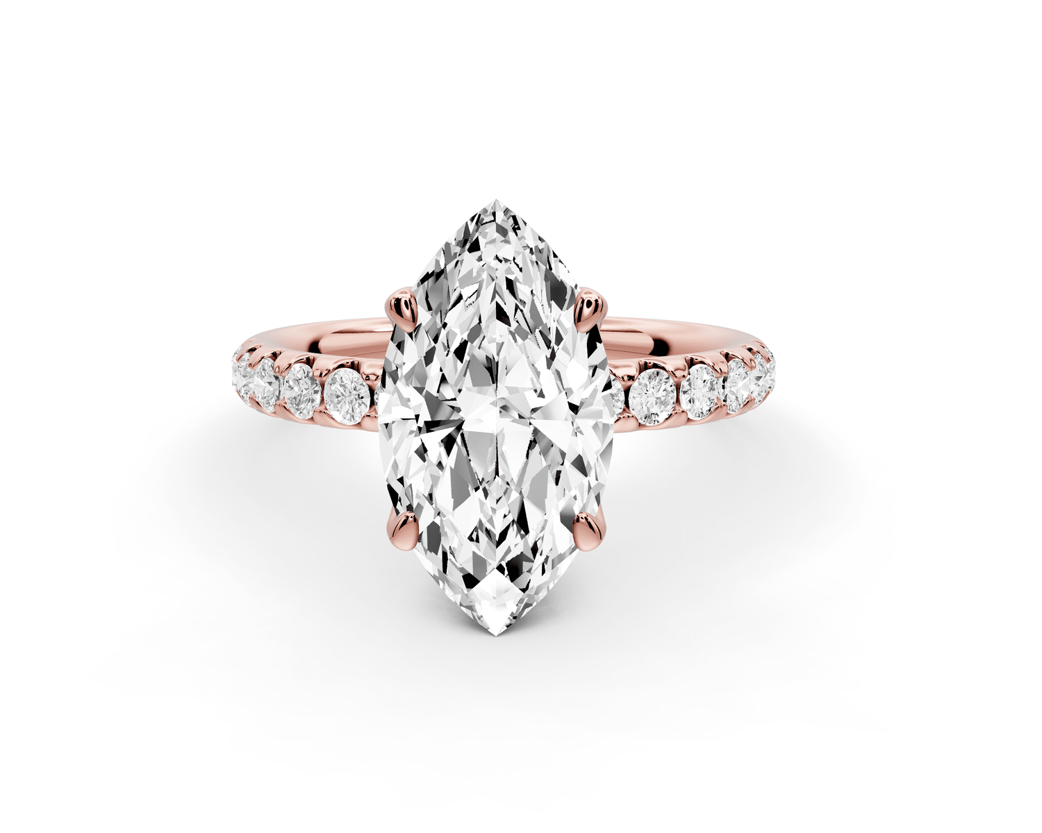 Valeria - 3ct 14k rose gold marquise Scalloped Pavé Half Band Engagement Ring - Mr. Alex Jewelry