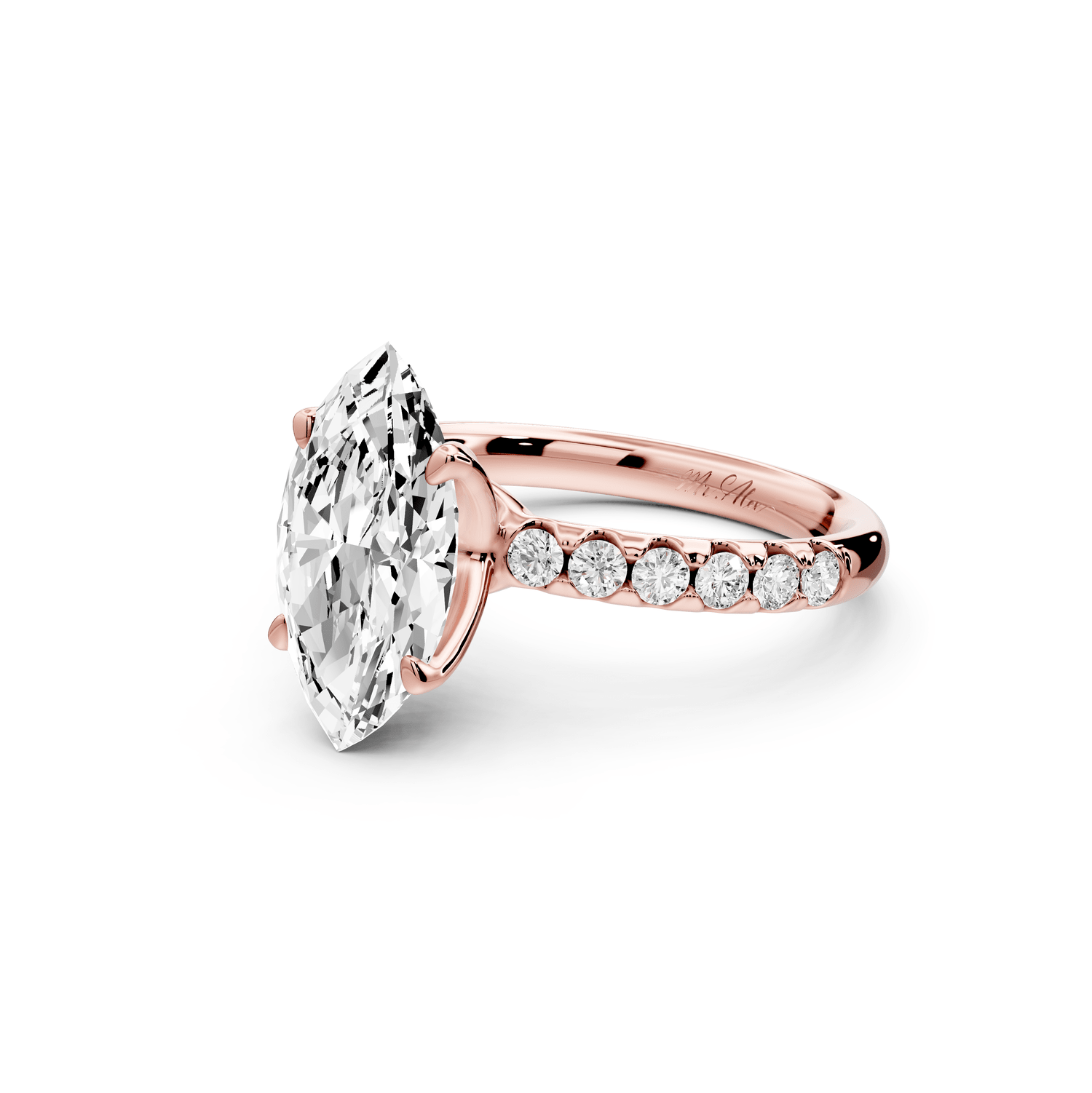 Valeria - 3ct 14k rose gold marquise Scalloped Pavé Half Band Engagement Ring - Mr. Alex Jewelry