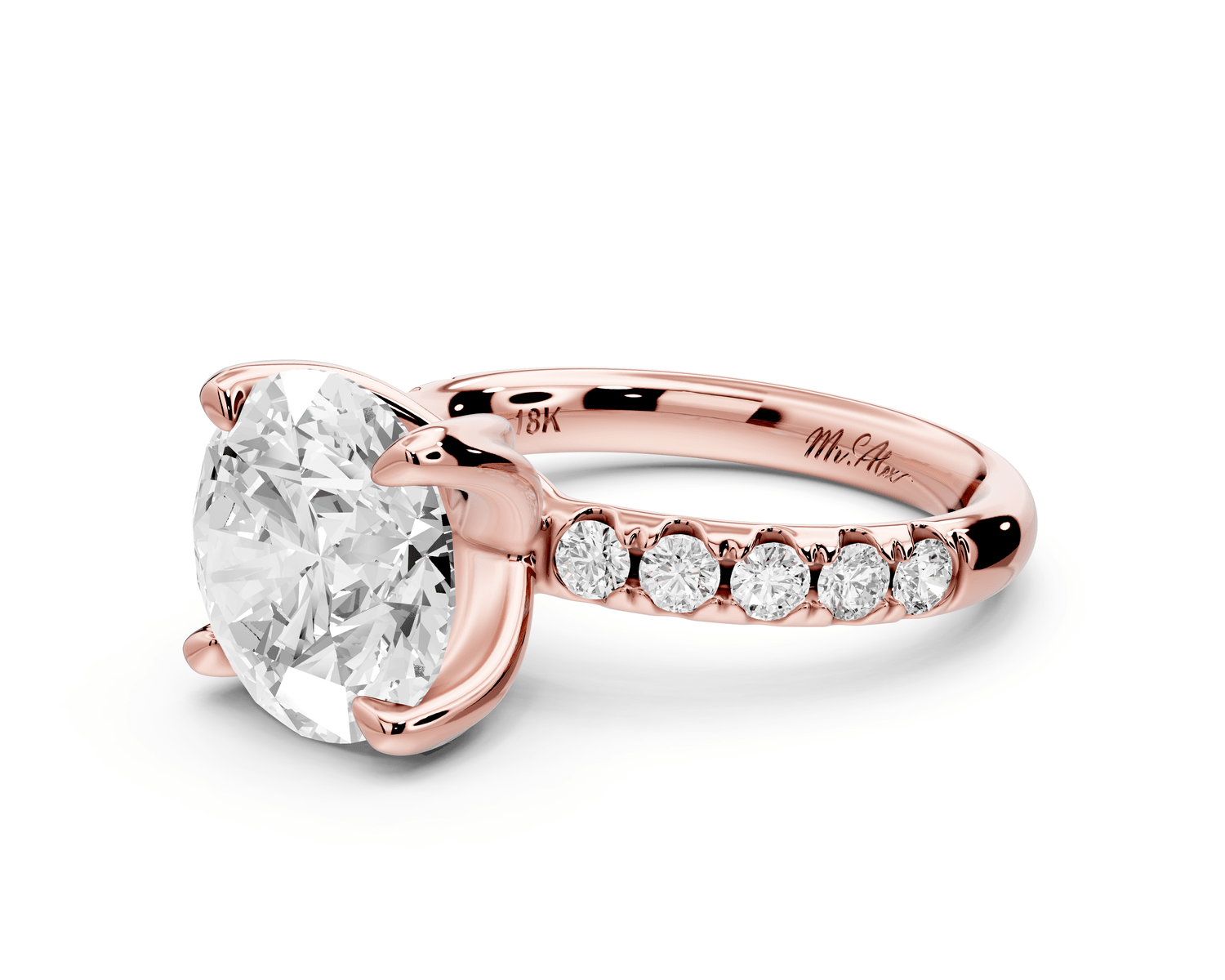 Valeria - 3ct 14k rose gold round Scalloped Pavé Half Band Engagement Ring - Mr. Alex Jewelry