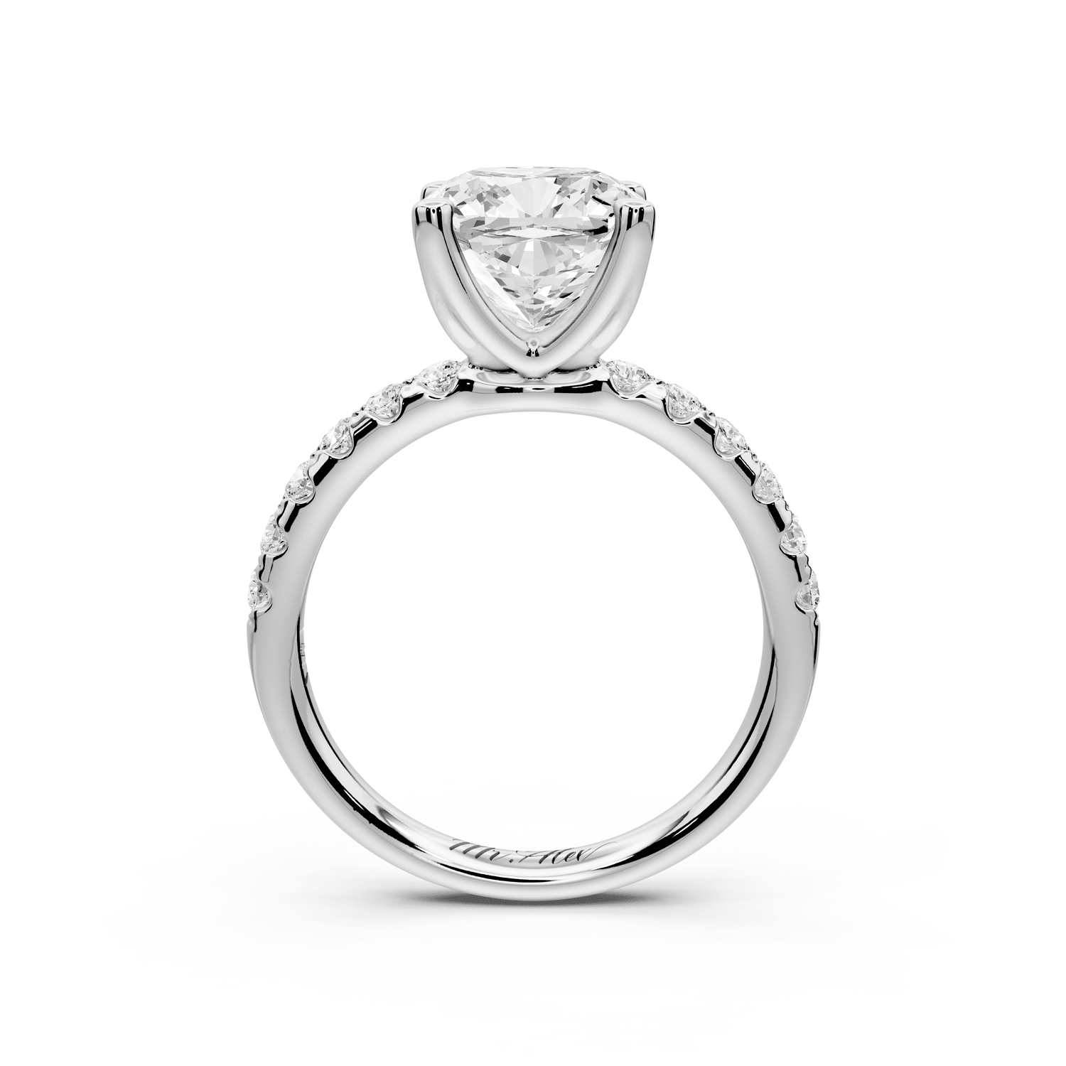 Valeria - 3ct 14k white gold cushion Scalloped Pavé Half Band Engagement Ring - Mr. Alex Jewelry
