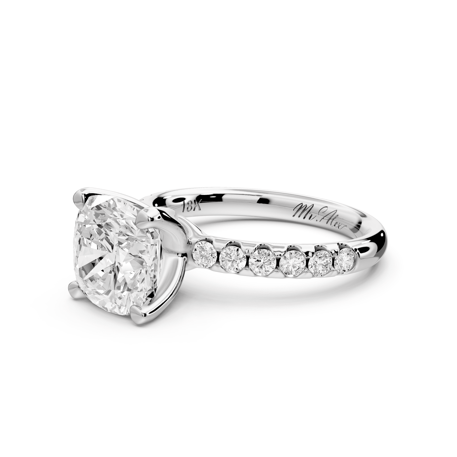 Valeria - 3ct 14k white gold cushion Scalloped Pavé Half Band Engagement Ring - Mr. Alex Jewelry