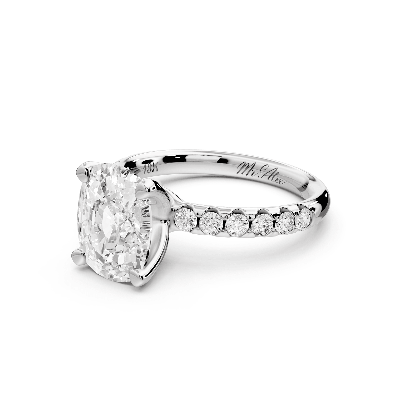 Valeria - 3ct 14k white gold ecushion Scalloped Pavé Half Band Engagement Ring - Mr. Alex Jewelry