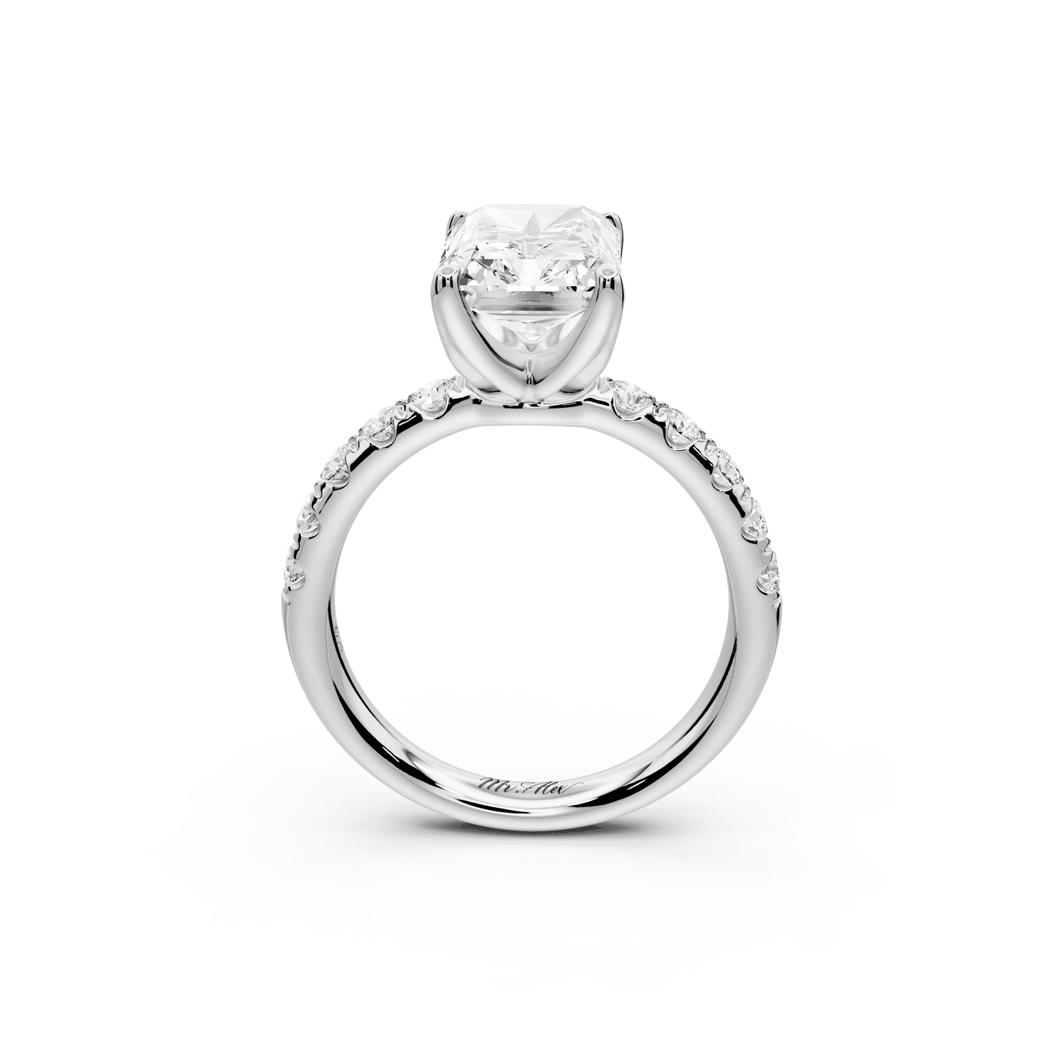 Valeria - 3ct 14k white gold radiant Scalloped Pavé Half Band Engagement Ring - Mr. Alex Jewelry