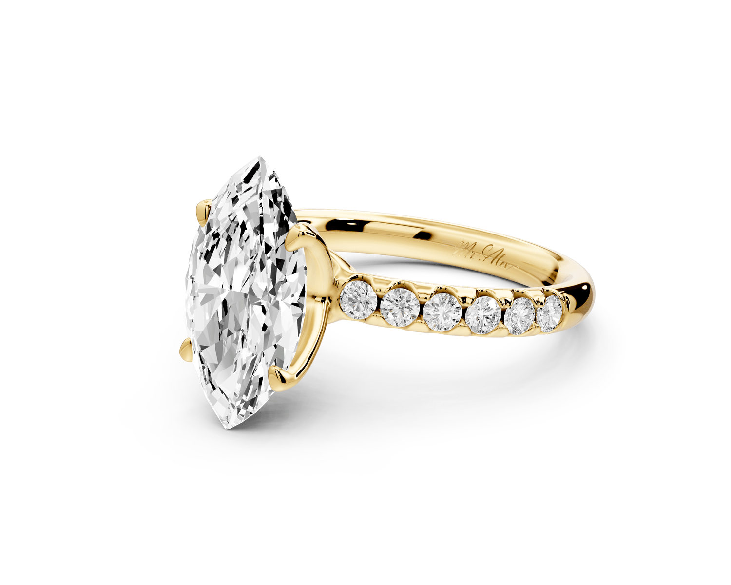 Valeria - 3ct 14k yellow gold marquise Scalloped Pavé Half Band Engagement Ring - Mr. Alex Jewelry