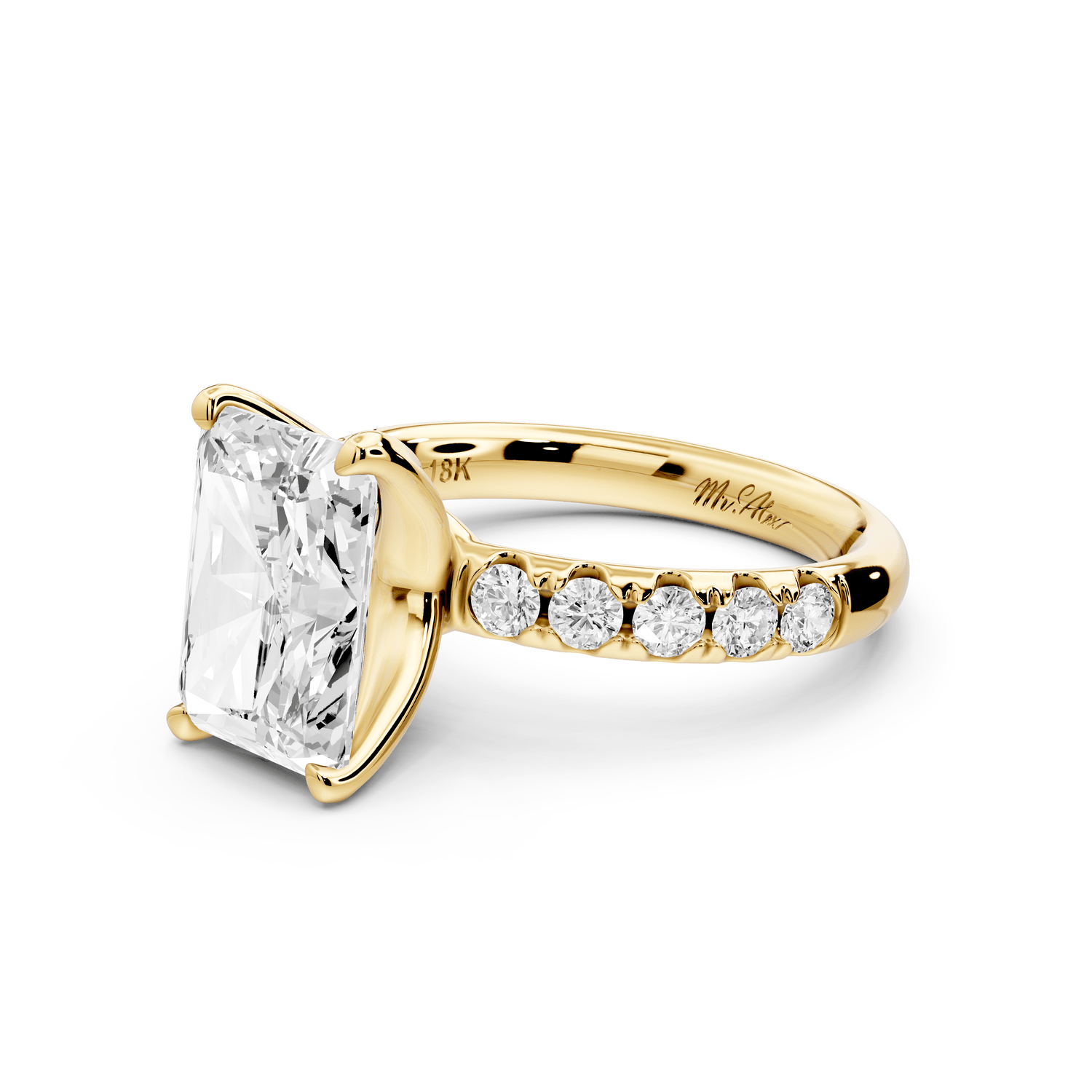 Valeria - 3ct 14k yellow gold radiant Scalloped Pavé Half Band Engagement Ring - Mr. Alex Jewelry