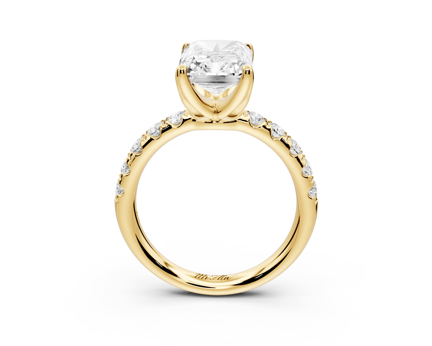 Valeria - 3ct 14k yellow gold radiant Scalloped Pavé Half Band Engagement Ring - Mr. Alex Jewelry