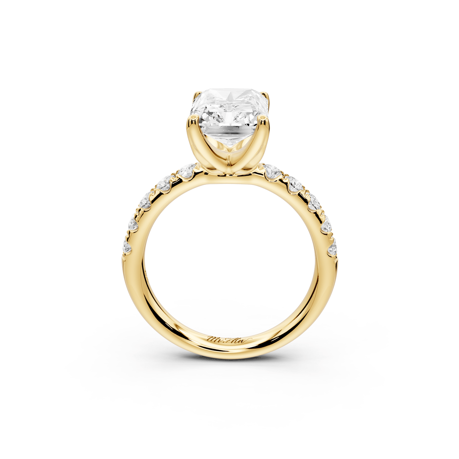 Valeria - 3ct 14k yellow gold radiant Scalloped Pavé Half Band Engagement Ring - Mr. Alex Jewelry