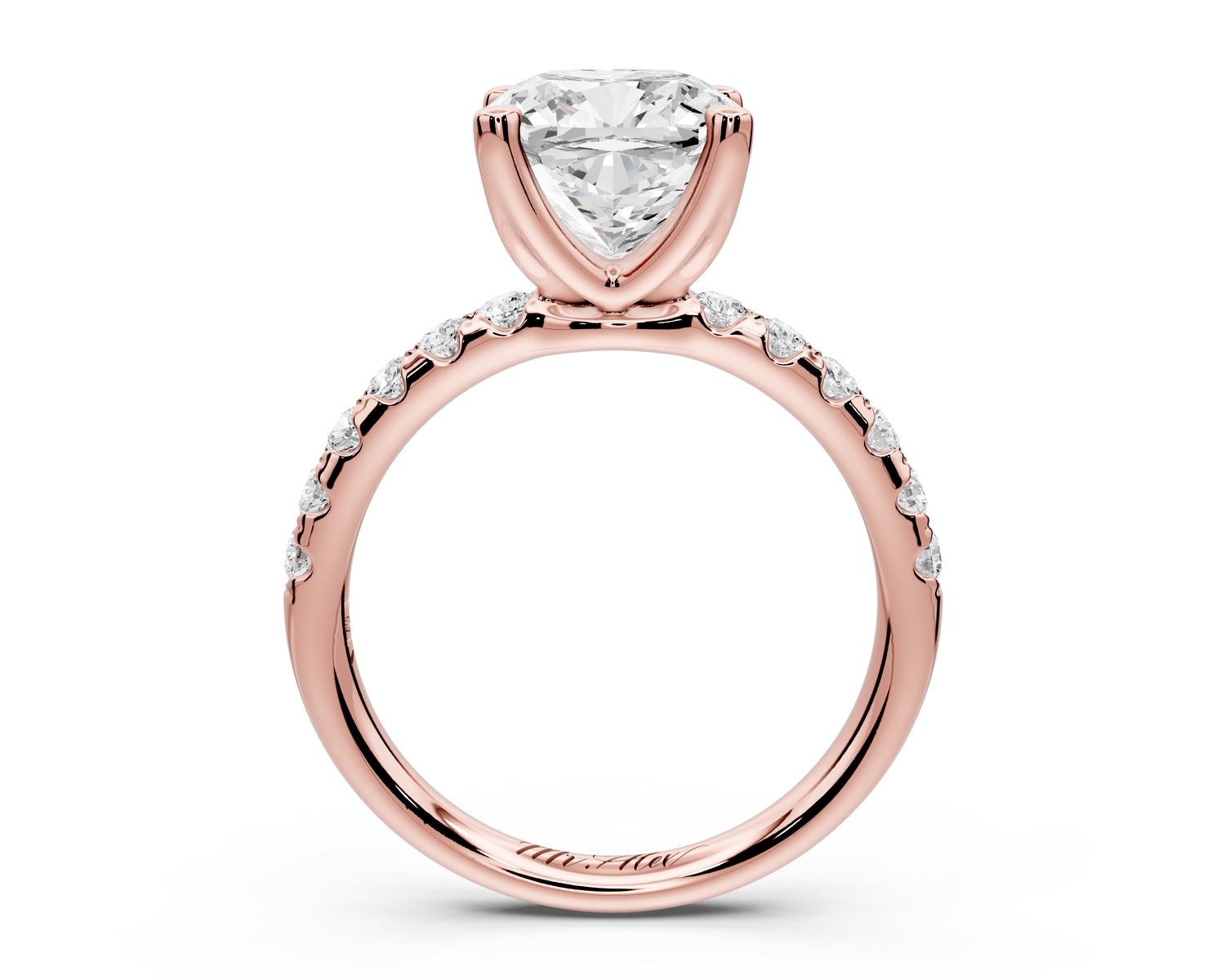 Valeria - 3ct 18k rose gold cushion Scalloped Pavé Half Band Engagement Ring - Mr. Alex Jewelry