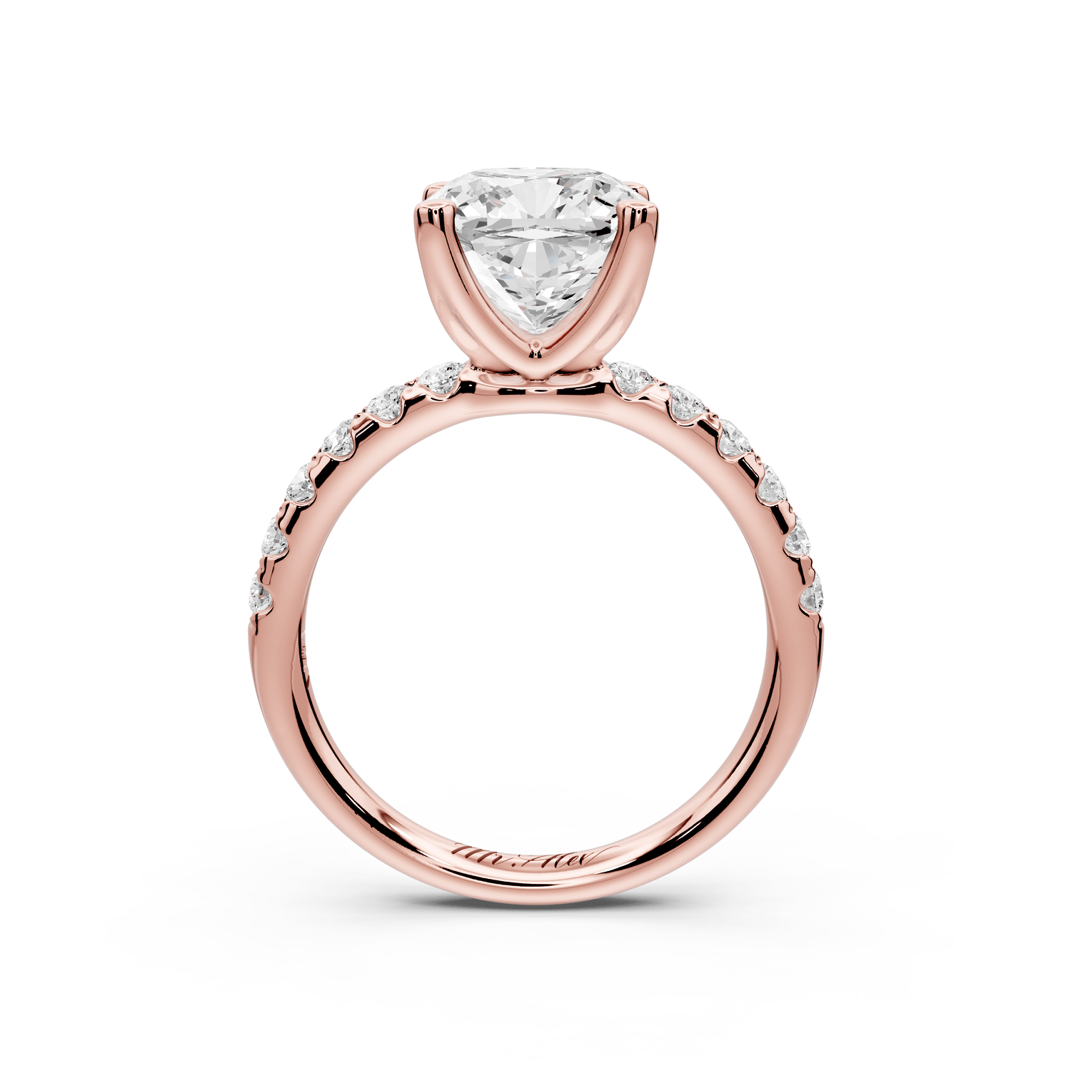 Valeria - 3ct 18k rose gold cushion Scalloped Pavé Half Band Engagement Ring - Mr. Alex Jewelry
