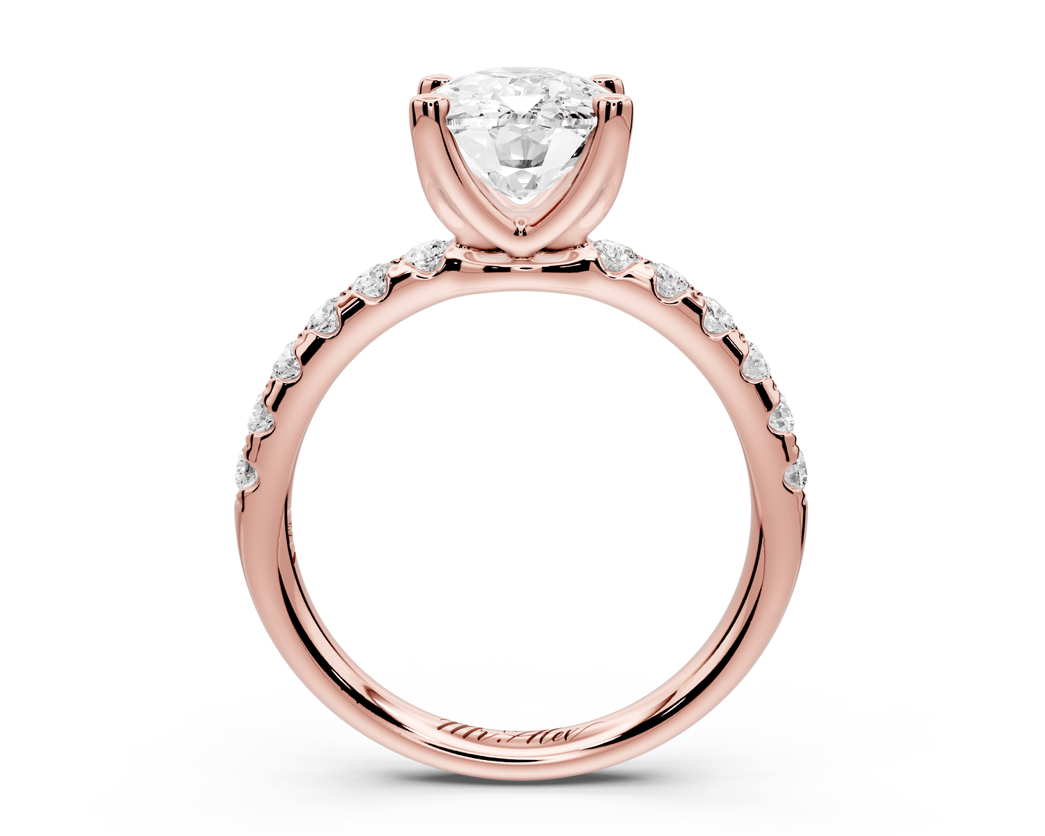 Valeria - 3ct 18k rose gold ecushion Scalloped Pavé Half Band Engagement Ring - Mr. Alex Jewelry