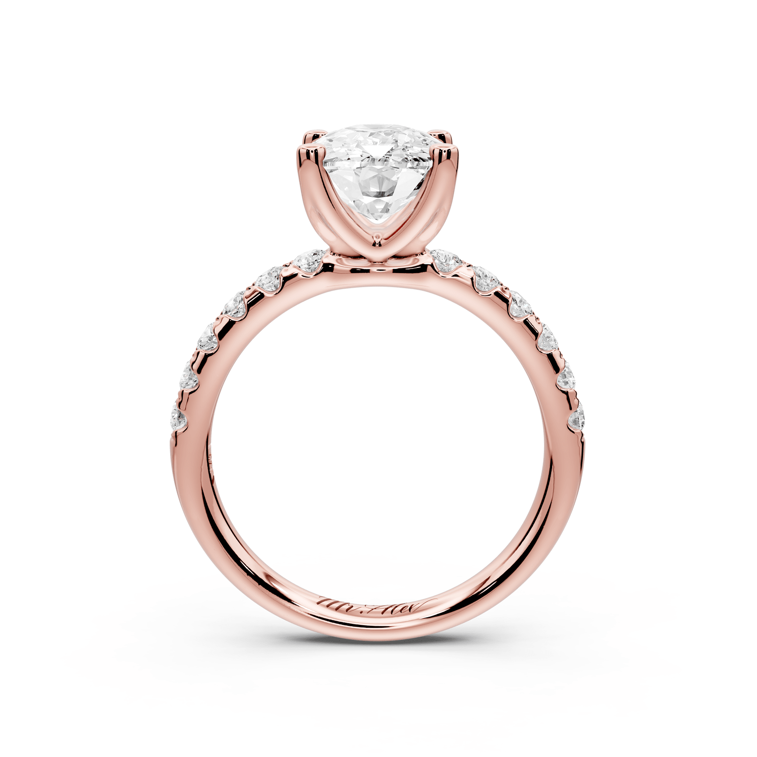 Valeria - 3ct 18k rose gold ecushion Scalloped Pavé Half Band Engagement Ring - Mr. Alex Jewelry