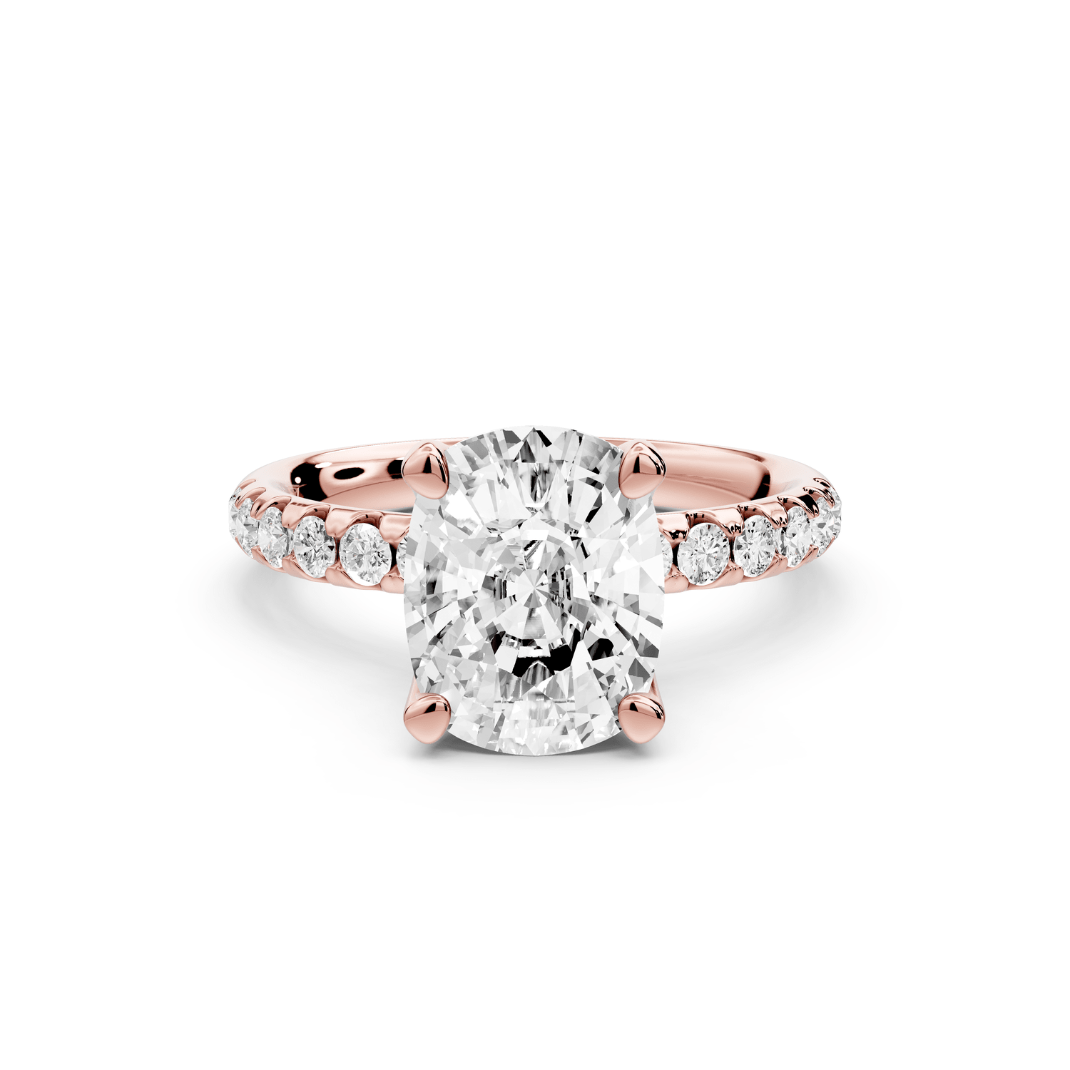Valeria - 3ct 18k rose gold ecushion Scalloped Pavé Half Band Engagement Ring - Mr. Alex Jewelry