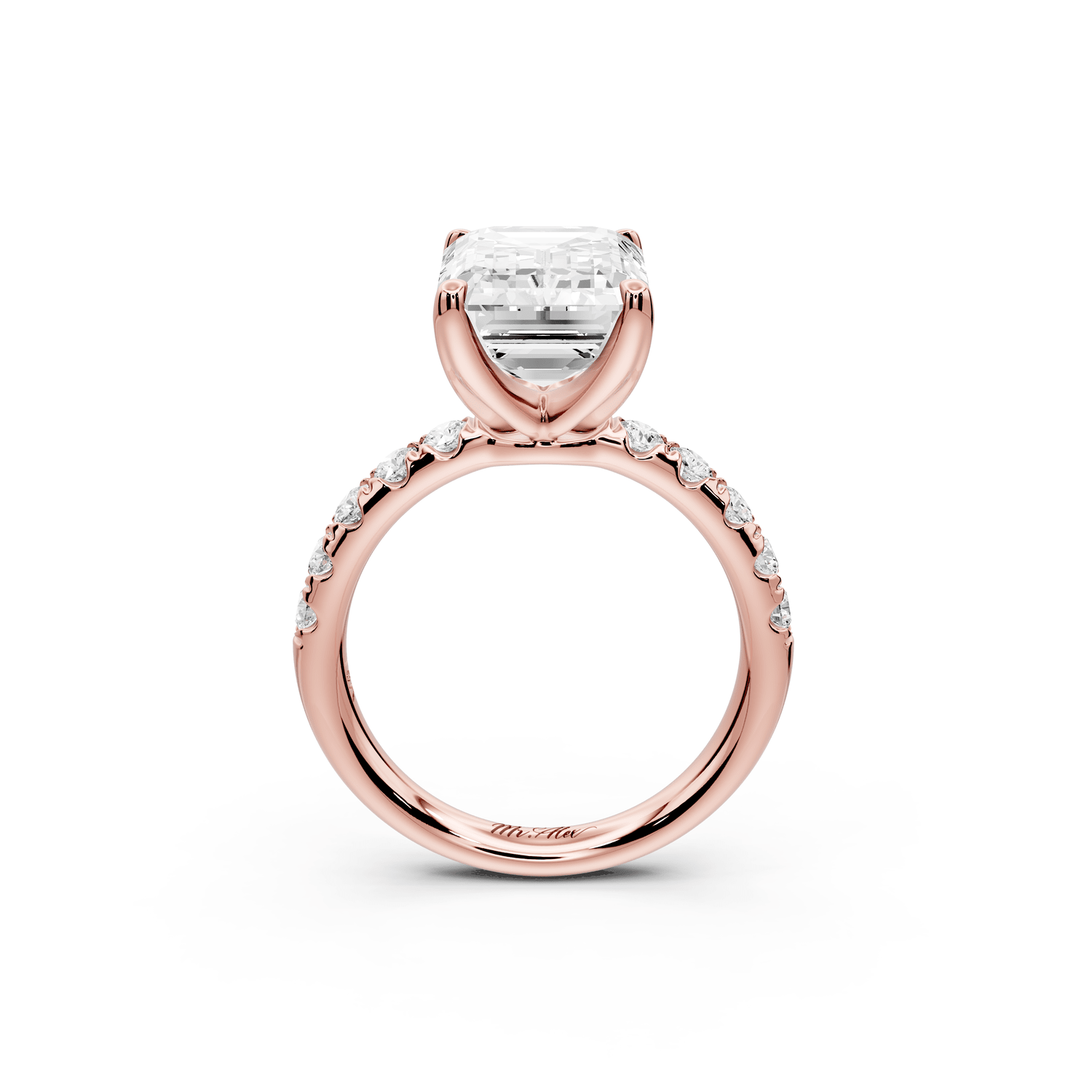 Valeria - 3ct 18k rose gold emerald Scalloped Pavé Half Band Engagement Ring - Mr. Alex Jewelry