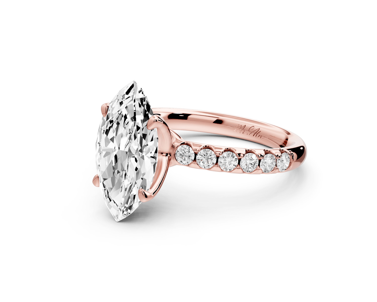 Valeria - 3ct 18k rose gold marquise Scalloped Pavé Half Band Engagement Ring - Mr. Alex Jewelry