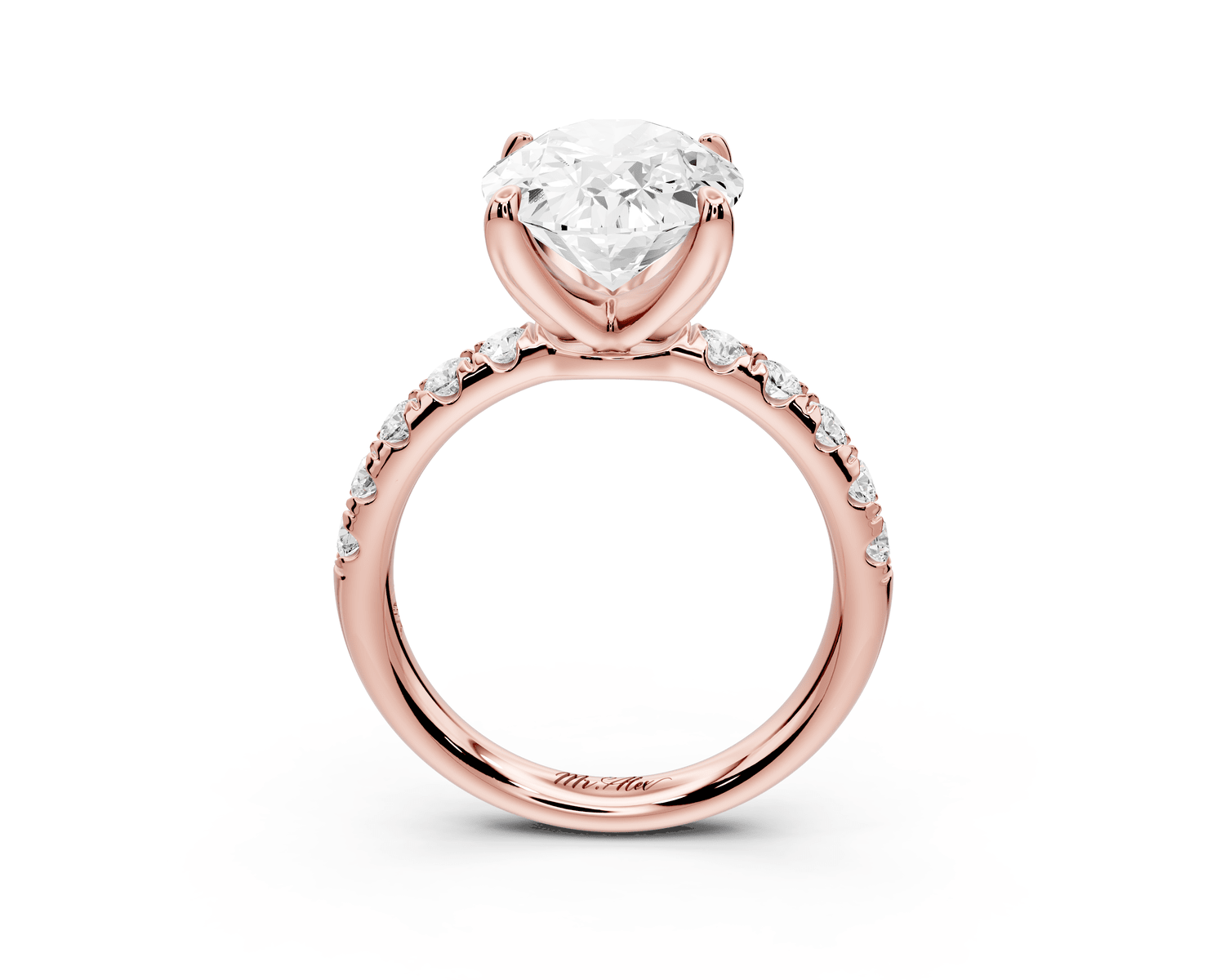 Valeria - 3ct 18k rose gold oval Scalloped Pavé Half Band Engagement Ring - Mr. Alex Jewelry