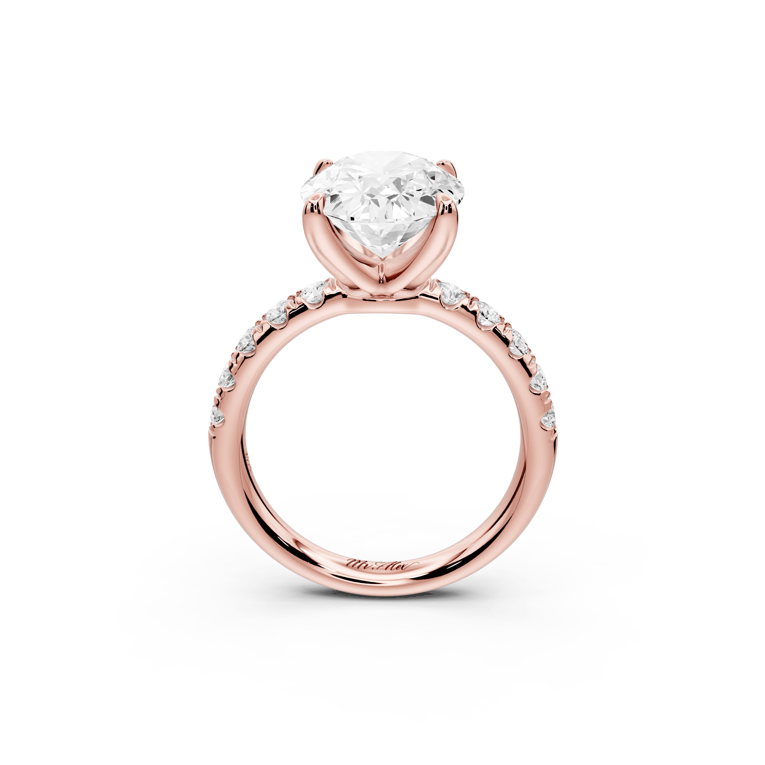 Valeria - 3ct 18k rose gold oval Scalloped Pavé Half Band Engagement Ring - Mr. Alex Jewelry