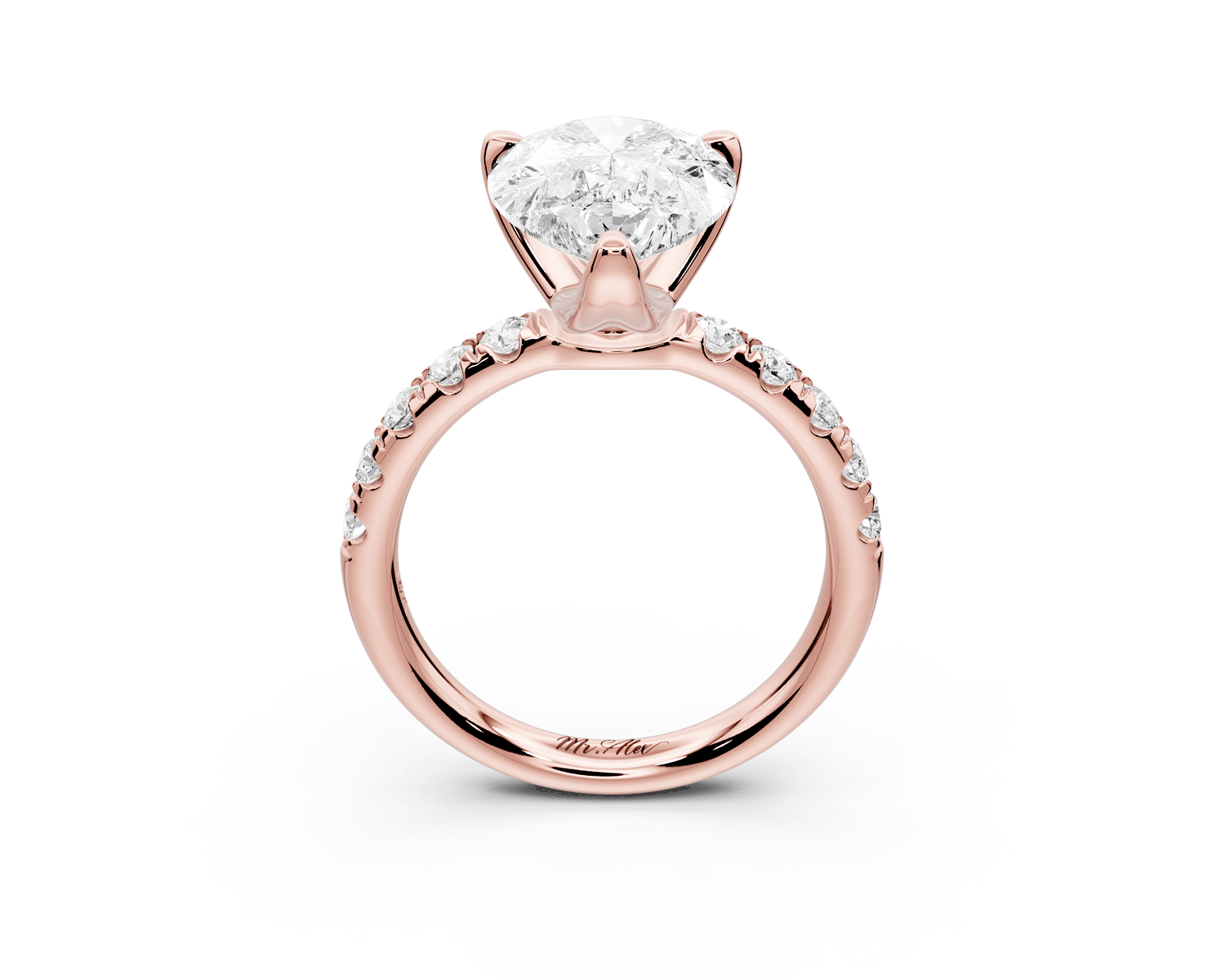 Valeria - 3ct 18k rose gold pear Scalloped Pavé Half Band Engagement Ring - Mr. Alex Jewelry
