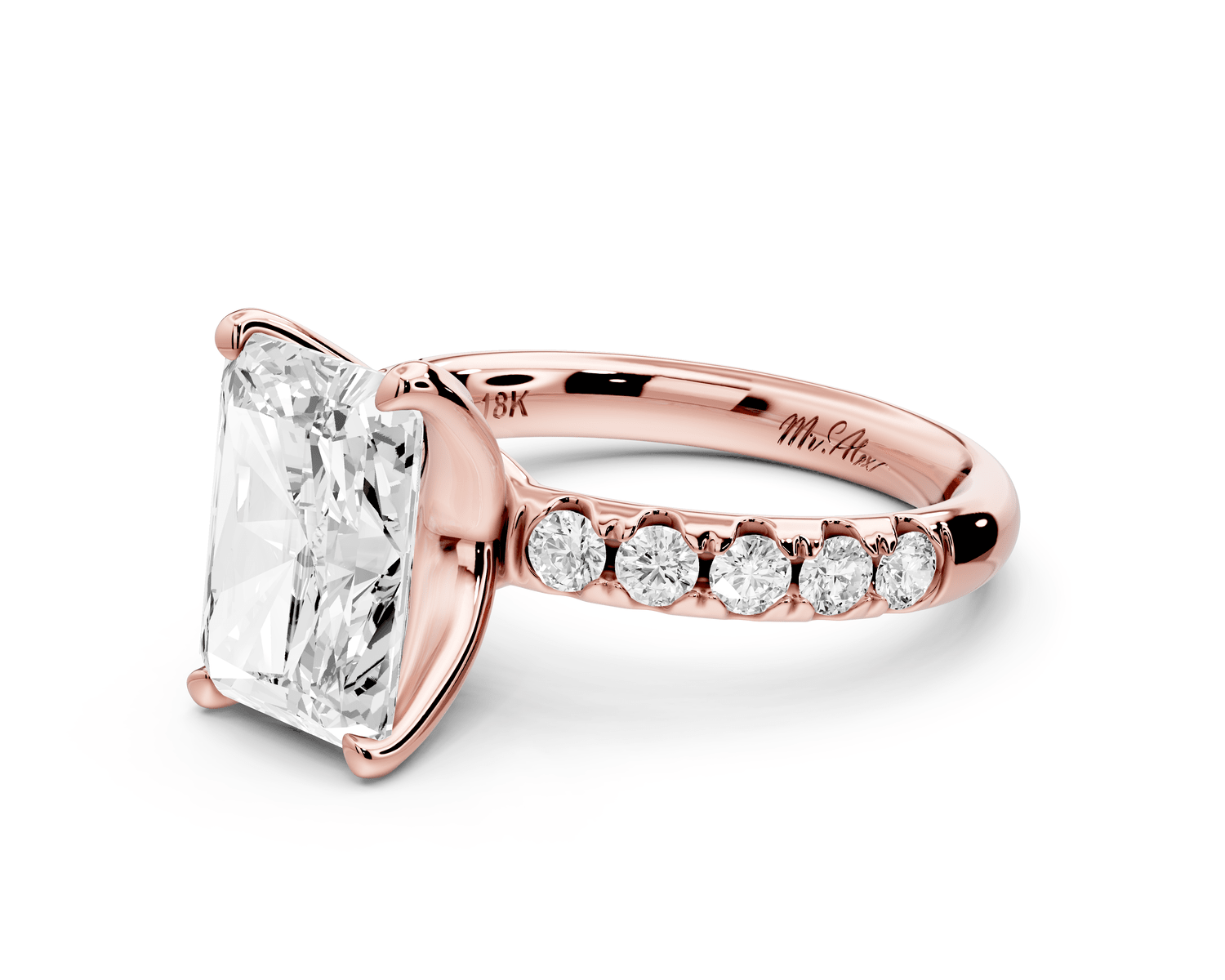 Valeria - 3ct 18k rose gold radiant Scalloped Pavé Half Band Engagement Ring - Mr. Alex Jewelry