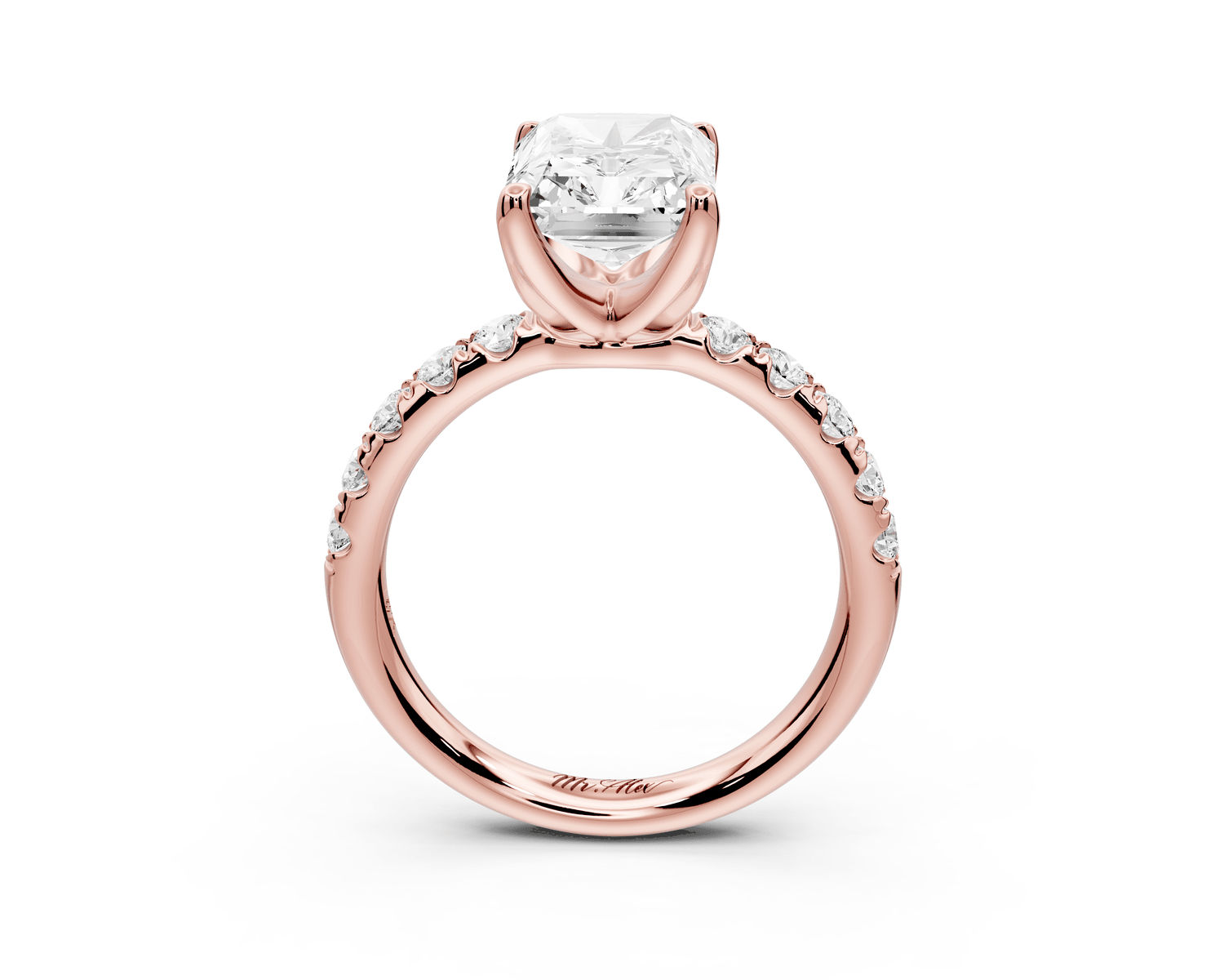 Valeria - 3ct 18k rose gold radiant Scalloped Pavé Half Band Engagement Ring - Mr. Alex Jewelry