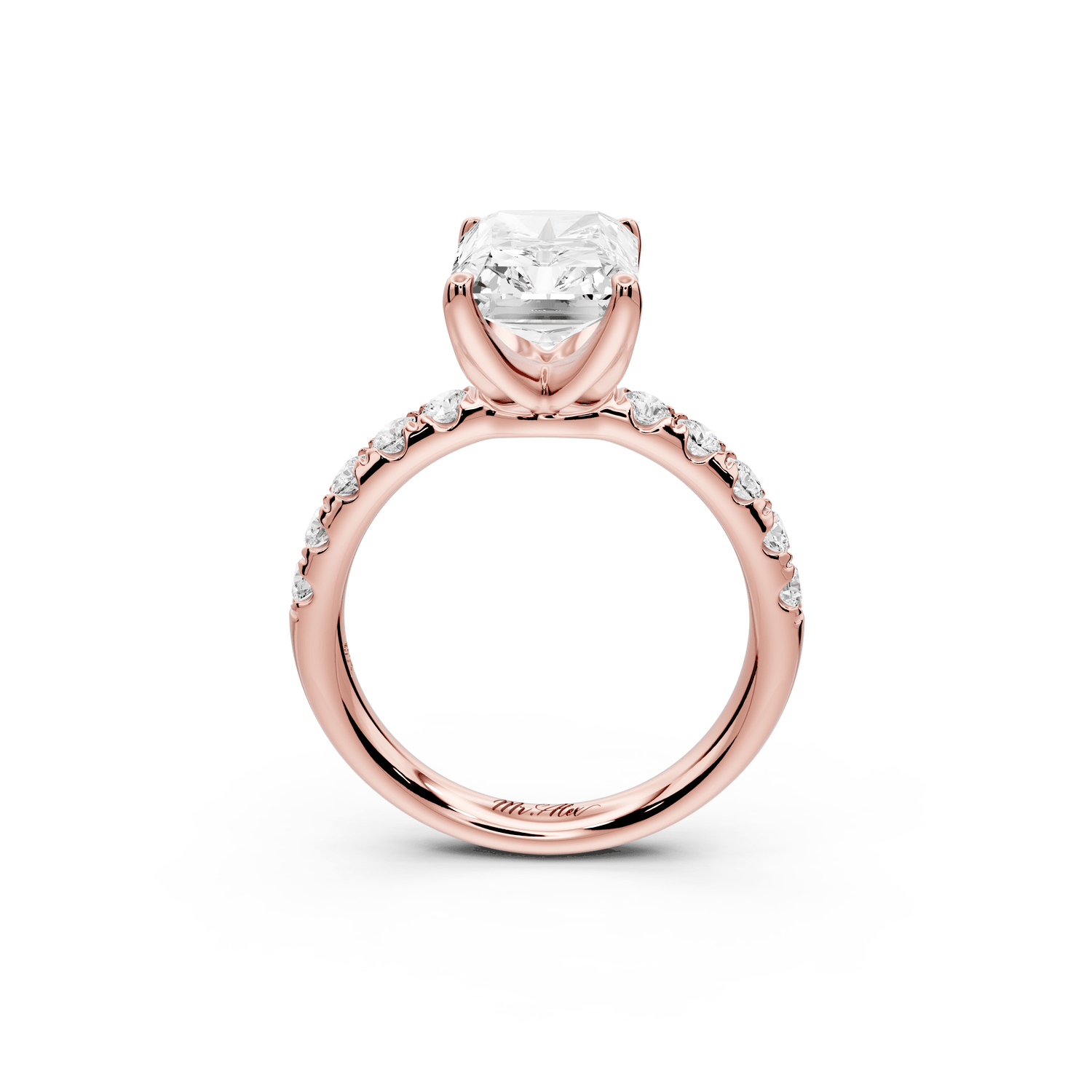 Valeria - 3ct 18k rose gold radiant Scalloped Pavé Half Band Engagement Ring - Mr. Alex Jewelry