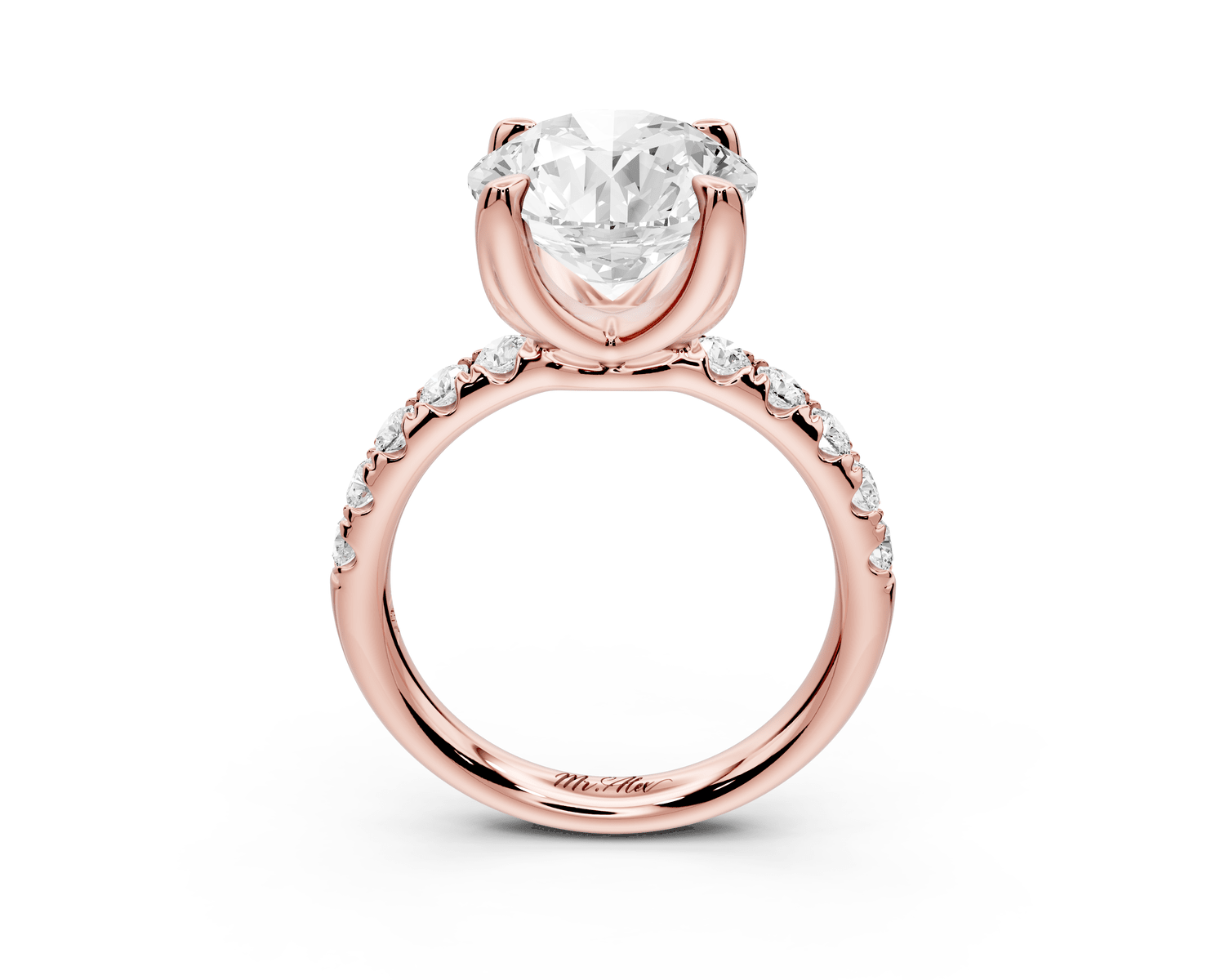 Valeria - 3ct 18k rose gold round Scalloped Pavé Half Band Engagement Ring - Mr. Alex Jewelry