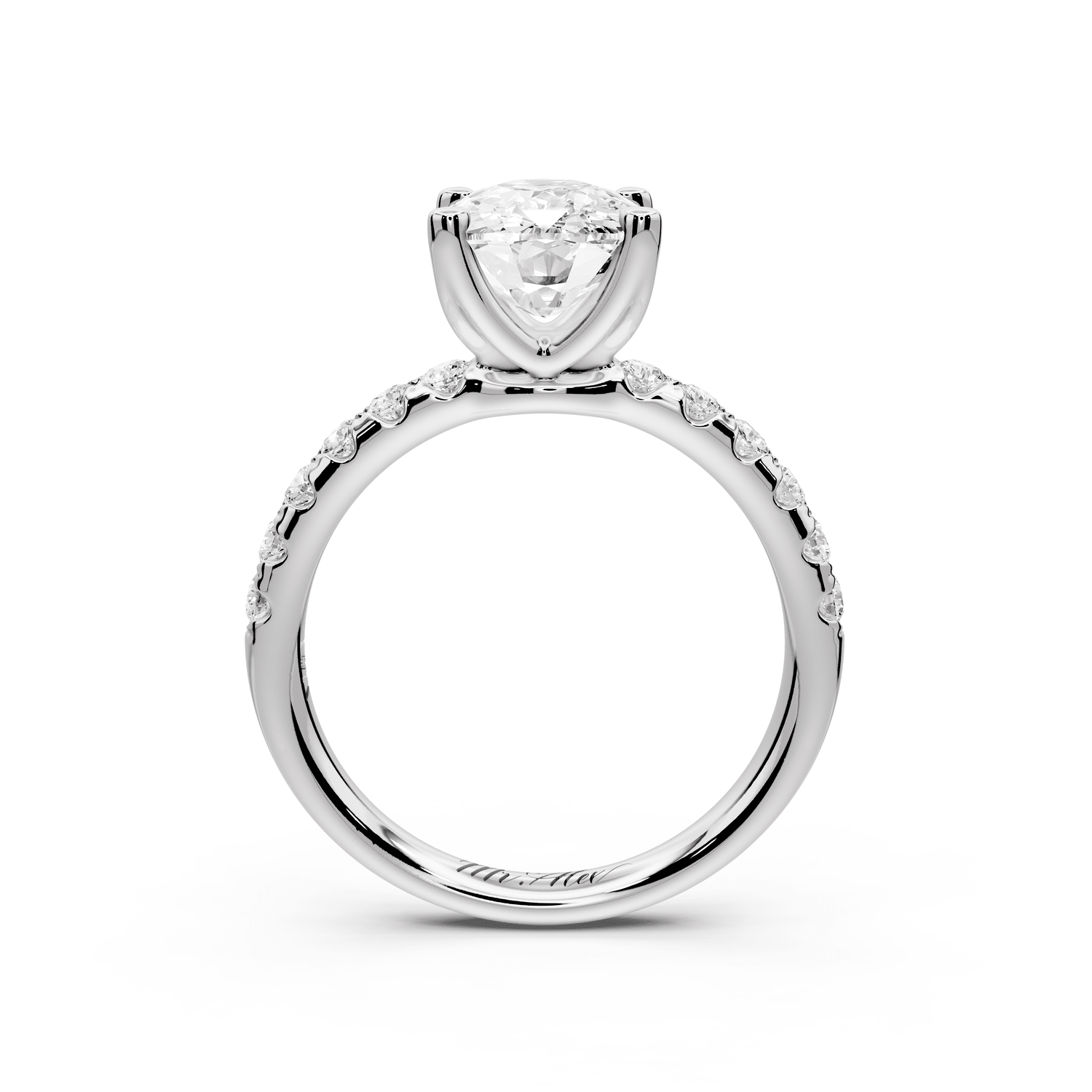 Valeria - 3ct 18k white gold ecushion Scalloped Pavé Half Band Engagement Ring - Mr. Alex Jewelry