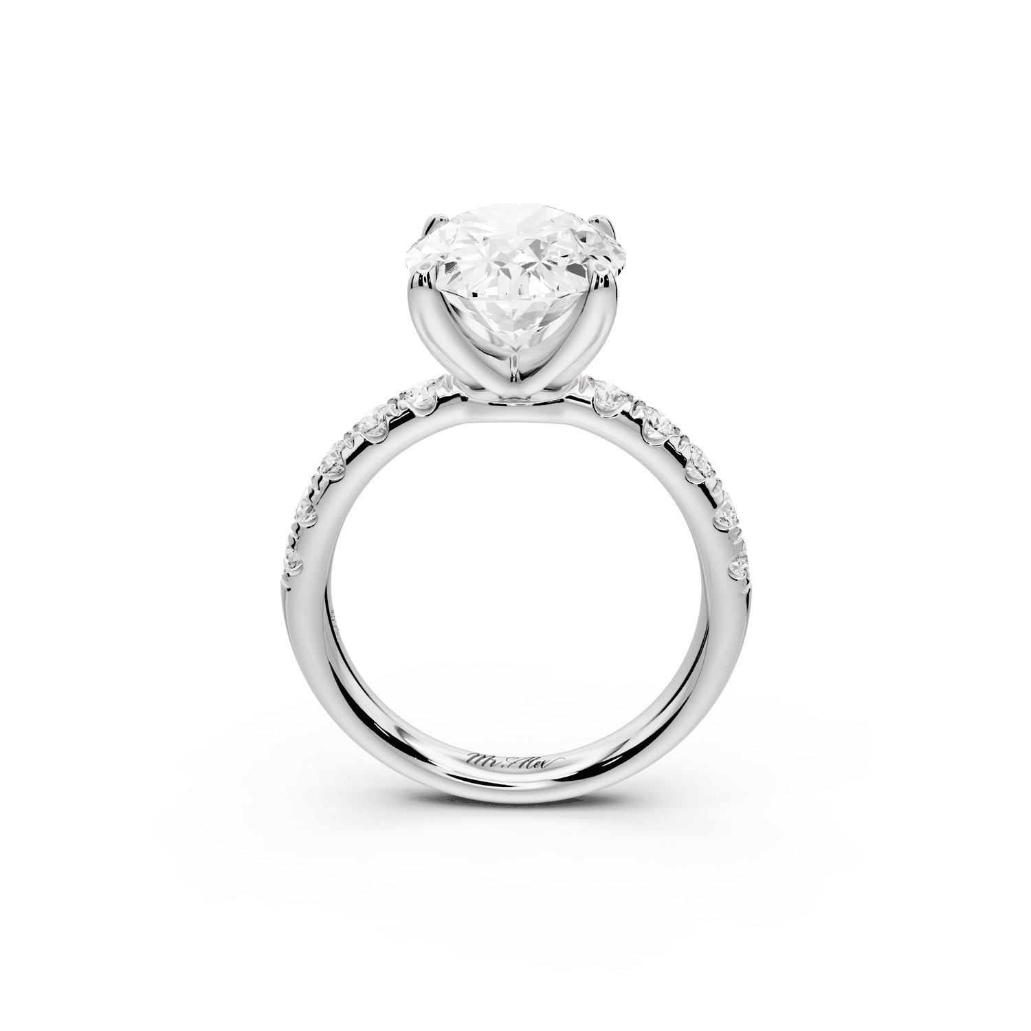 Valeria - 3ct 18k white gold oval Scalloped Pavé Half Band Engagement Ring - Mr. Alex Jewelry