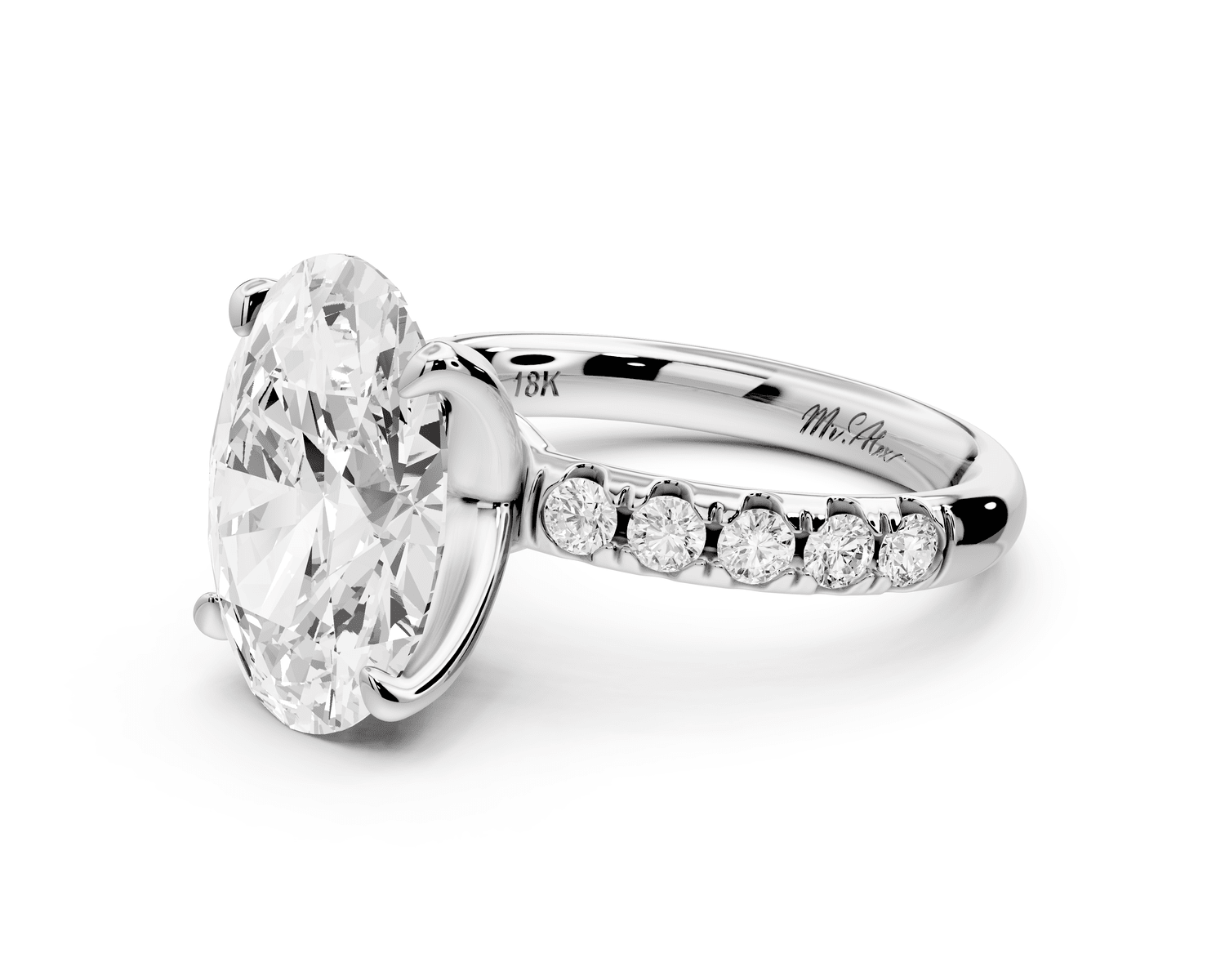 Valeria - 3ct 18k white gold oval Scalloped Pavé Half Band Engagement Ring - Mr. Alex Jewelry